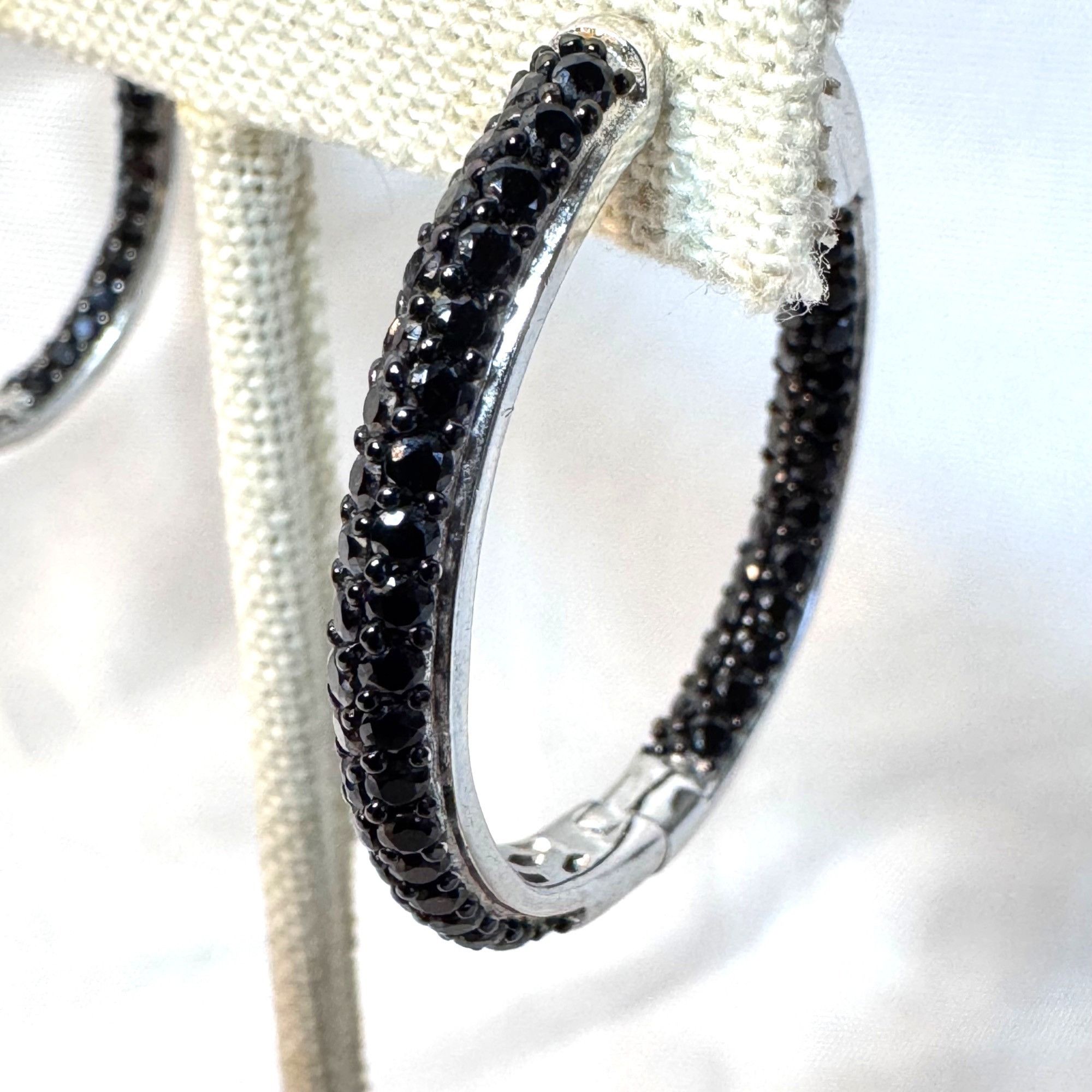 Other VTG Sterling Silver 925 Black Cubic Zirconia Hinged Hoop Ear Size ONE SIZE - 3 Thumbnail