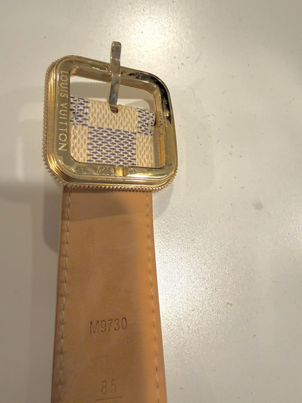 Louis Vuitton Louis Vuitton Damier Azur Belt 85/34 White LV Buckle Size ONE SIZE - 4 Thumbnail