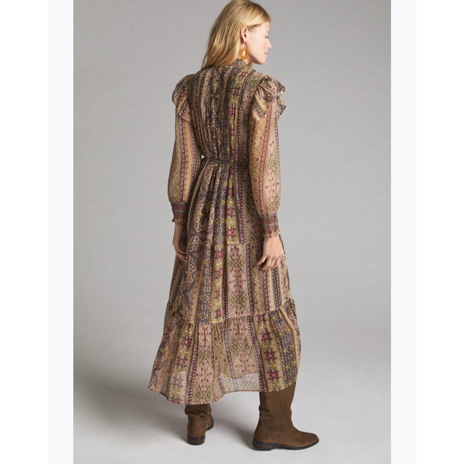 Anthropologie Anthropologie Llani Smocked Floral Chiffon Bohemian Dress Size XS / US 0-2 / IT 36-38 - 3 Thumbnail