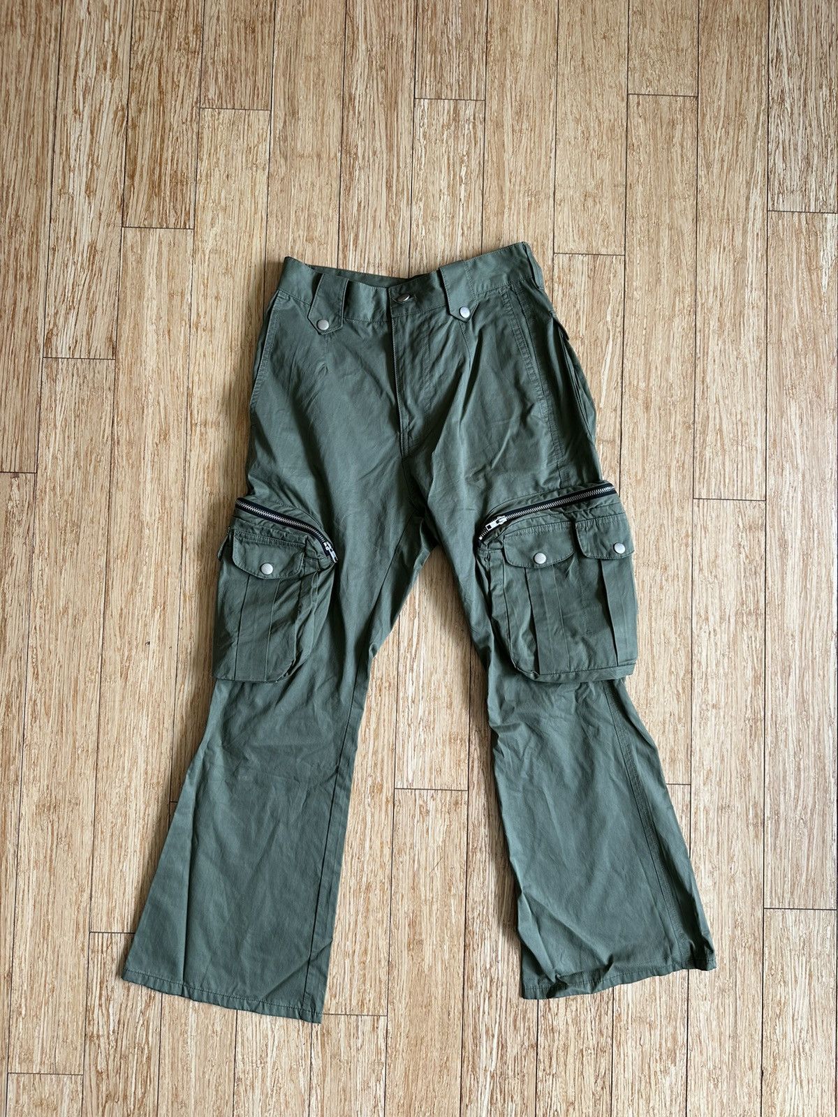 FFFPOSTALSERVICE Flare Cargo Pants green - ワークパンツ/カーゴパンツ