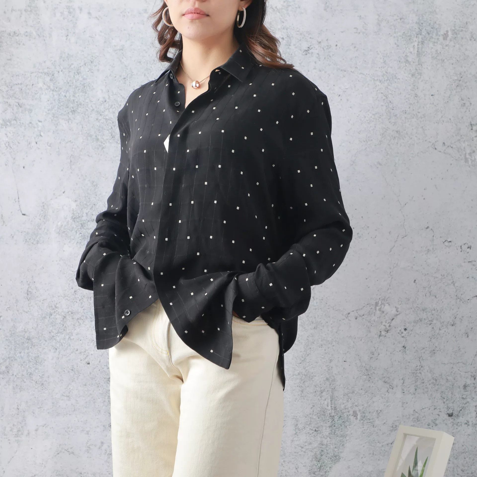 Yves Saint Laurent YSL Silk Checkered Black White Shirt Size S / US 4 / IT 40 - 1 Thumbnail