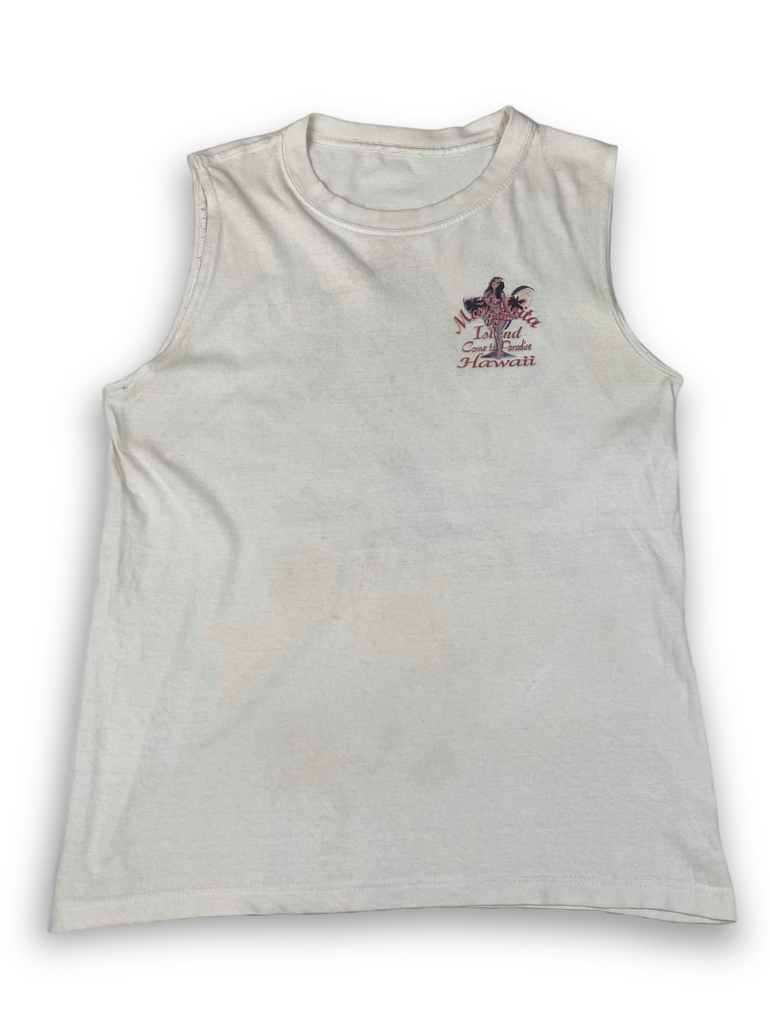 Pre-owned Hawaiian Shirt X Vintage Margarrita Island Hawaii Naughty Girl Tank- Top M640 In White