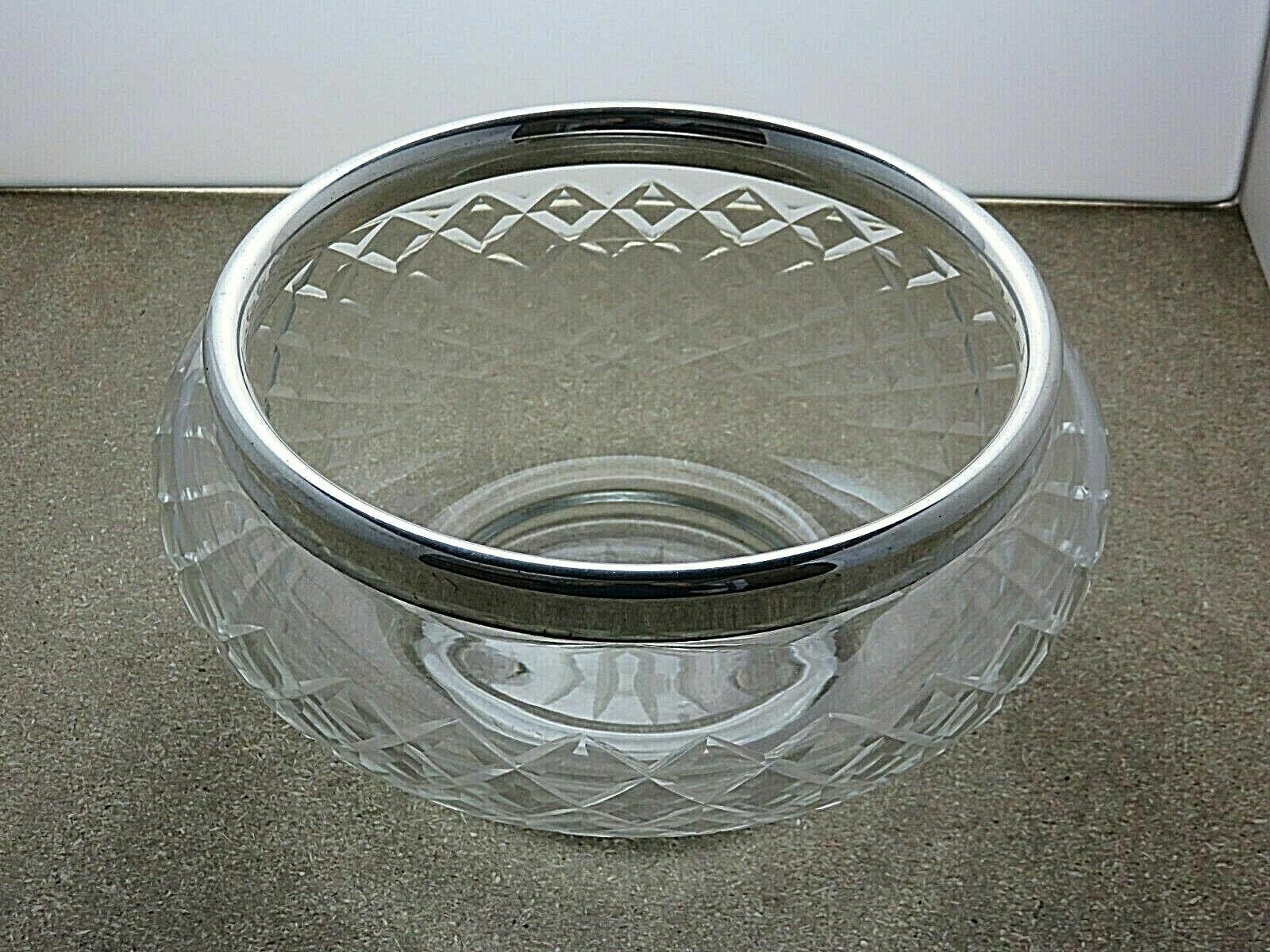The Unbranded Brand Cut Crystal Cut Glass Salad Serving Bowl Silver Plated Rim Size ONE SIZE - 4 Thumbnail