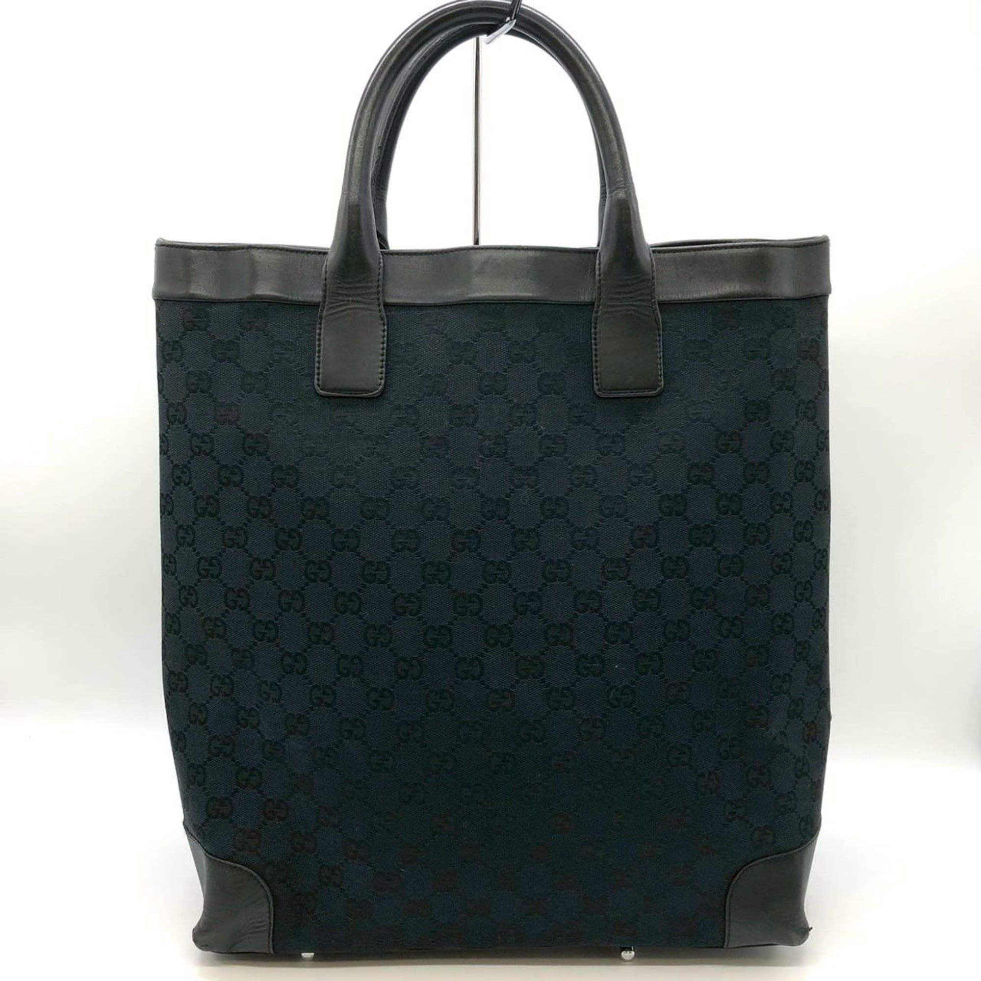 Gucci GUCCI 002-1121 GG Canvas Tote Bag Handbag Leather Black Women's Size ONE SIZE - 1 Thumbnail