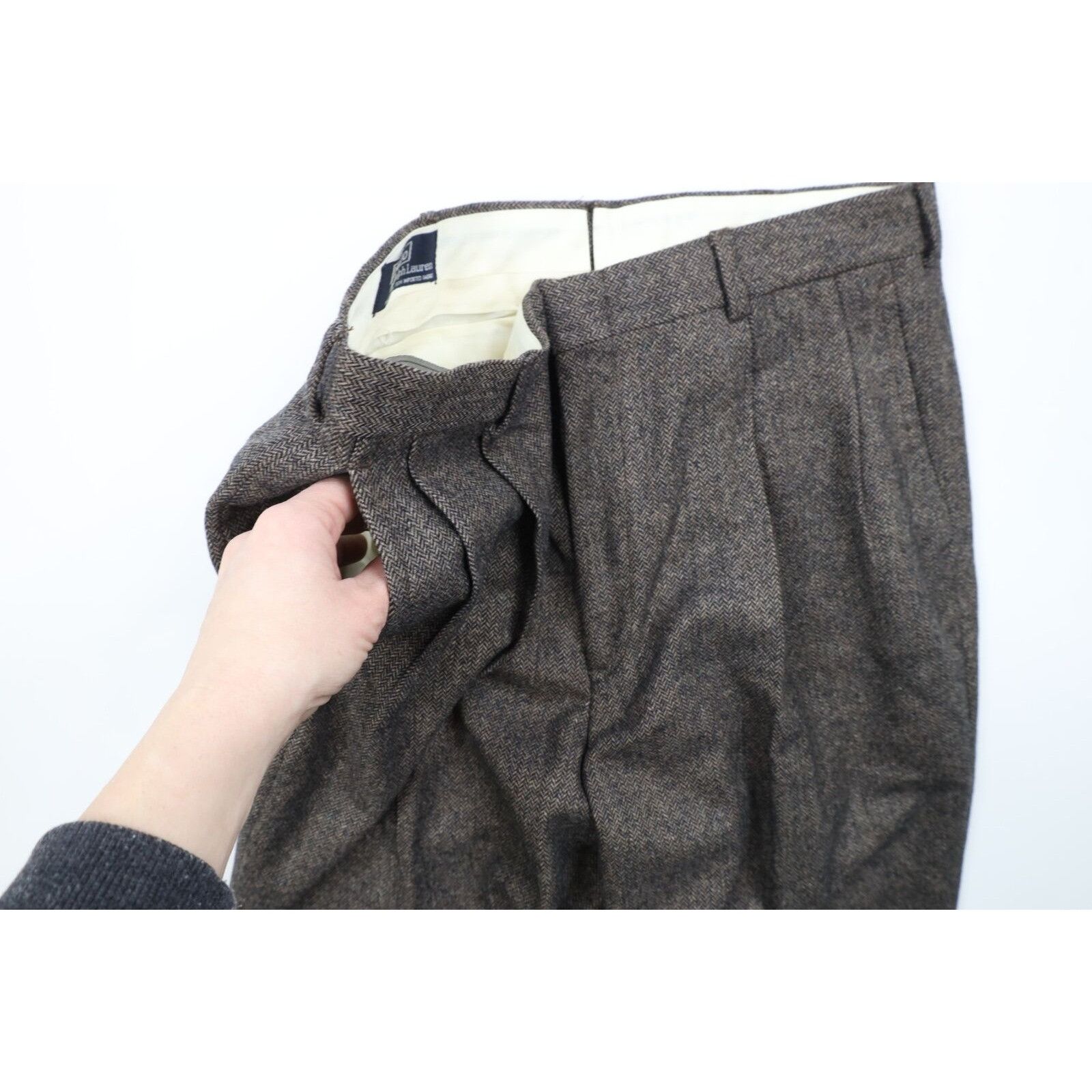 Ralph Lauren × Vintage Vintage 80s Ralph Lauren Unhemmed Wool Herringbone Pants Size US 30 / EU 46 - 8 Thumbnail