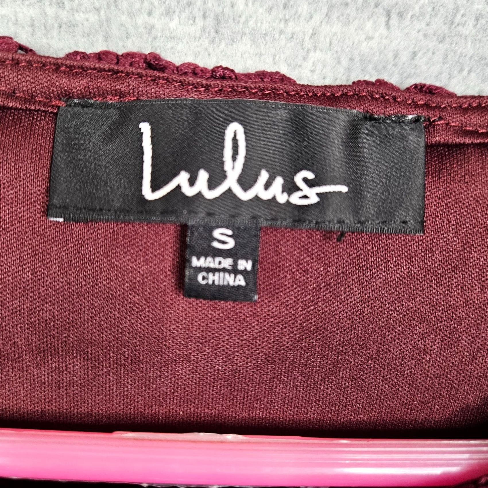 Lulus LULUS Women's S Burgundy Lace Short Sleeve Mini Dress - Color Red, A-Line, Polyester, All Season, Casual Party/Cocktail Size 28" / US 6 / IT 42 - 5 Thumbnail