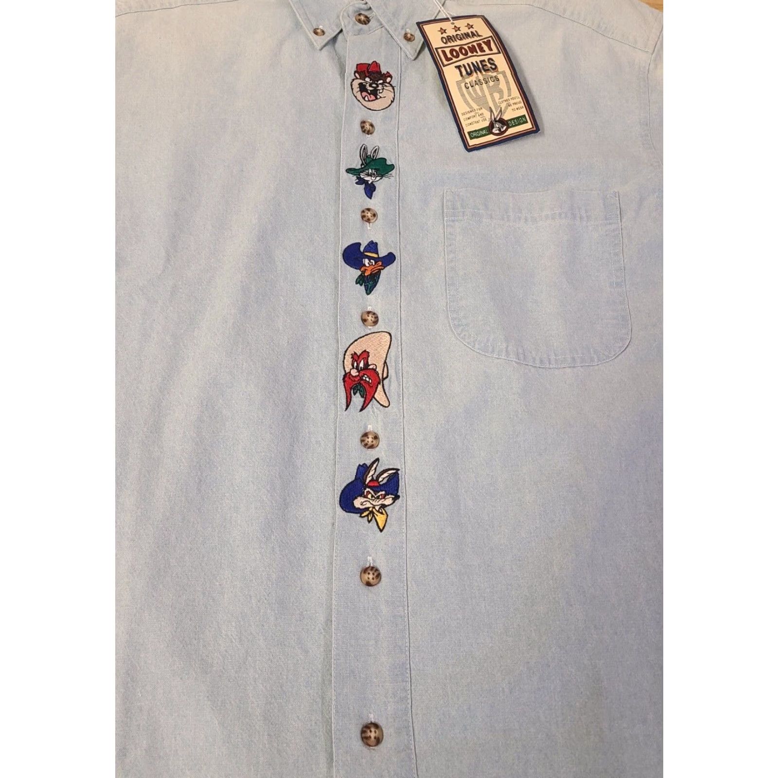 Denime VINTAGE Warner Brothers Looney Tunes Denim Button-Down Shirt Small Men Blue Western Casual Workwear Mens Size US S / EU 44-46 / 1 - 2 Thumbnail