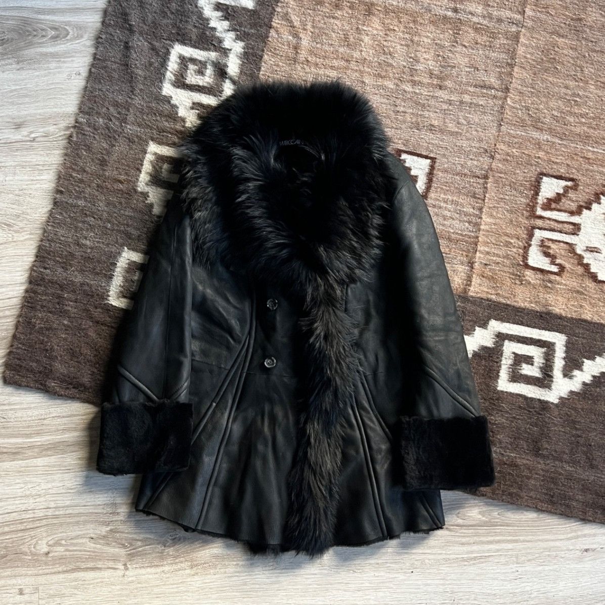 Leather Marc Cain Leather Shearling Fur Collar Coat 9777AC Size M / US 6-8 / IT 42-44 - 2 Thumbnail