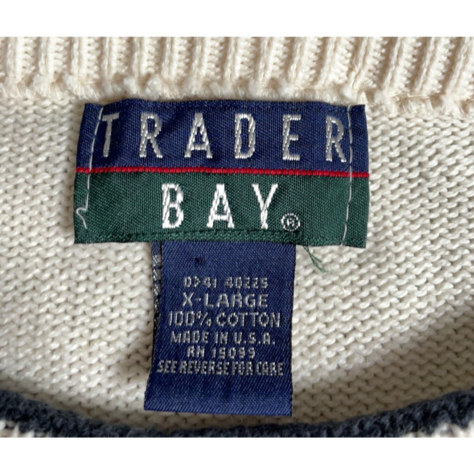 Vintage VINTAGE 90s Golf Motif Sweater Trader Bay Men Large Ivory Embroidered Knit Cotton Textured Crew Neck Pullover Casual Adults Mens Size US L / EU 52-54 / 3 - 3 Thumbnail