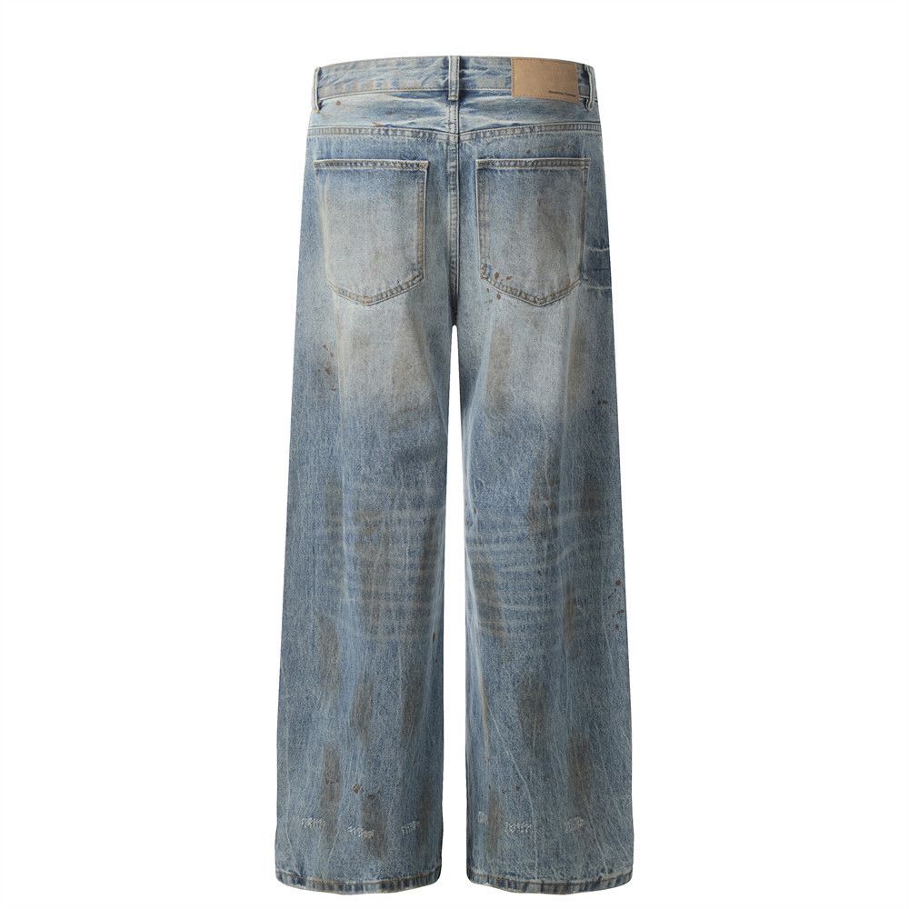 Vintage Punk men's high street washed distressed loose ripped jeans Size US 32 / EU 48 - 2 Thumbnail