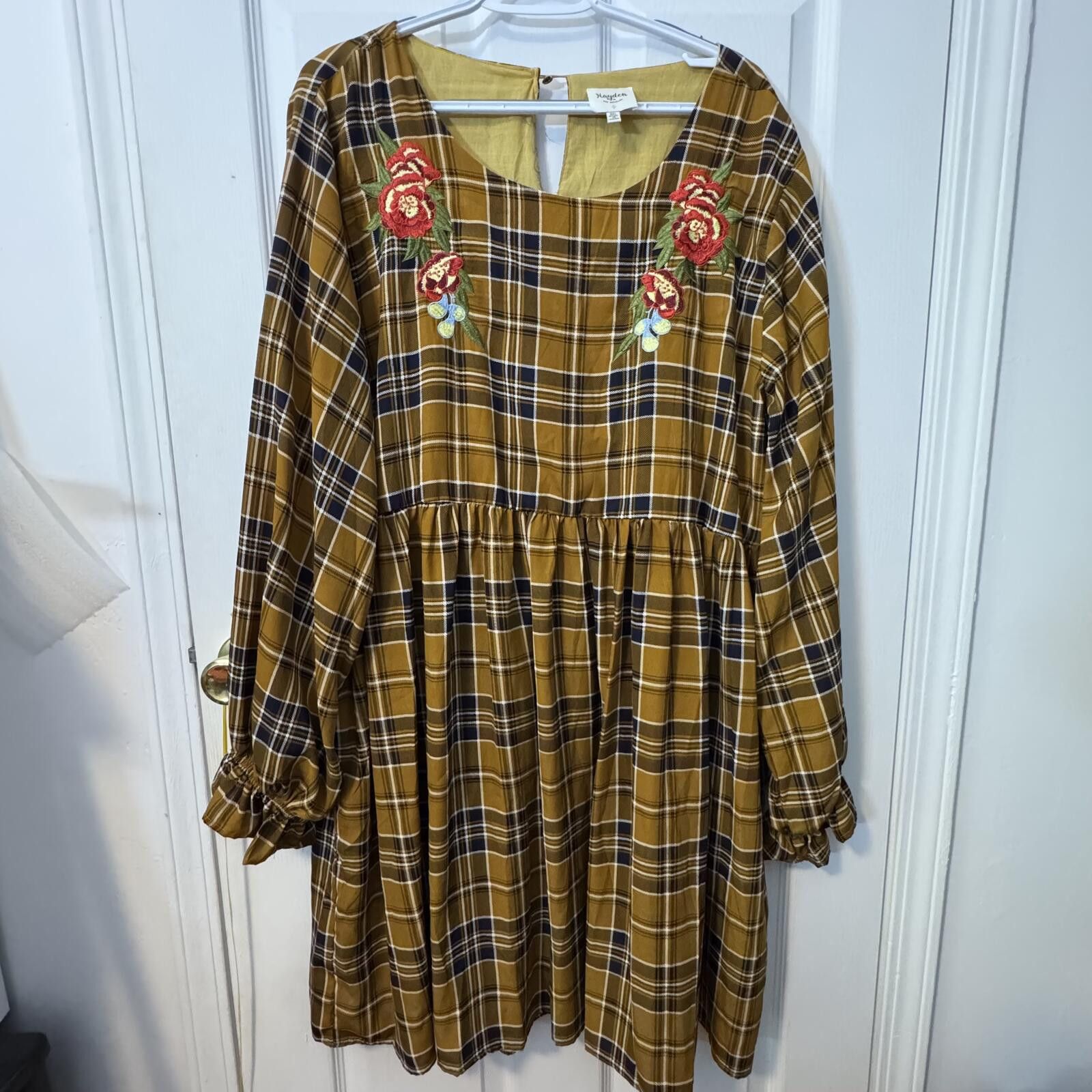 Hyden Yoo Hayden Mustard Plaid Dress with Floral Embroidery 2XL Size XS / US 0-2 / IT 36-38 - 1 Thumbnail