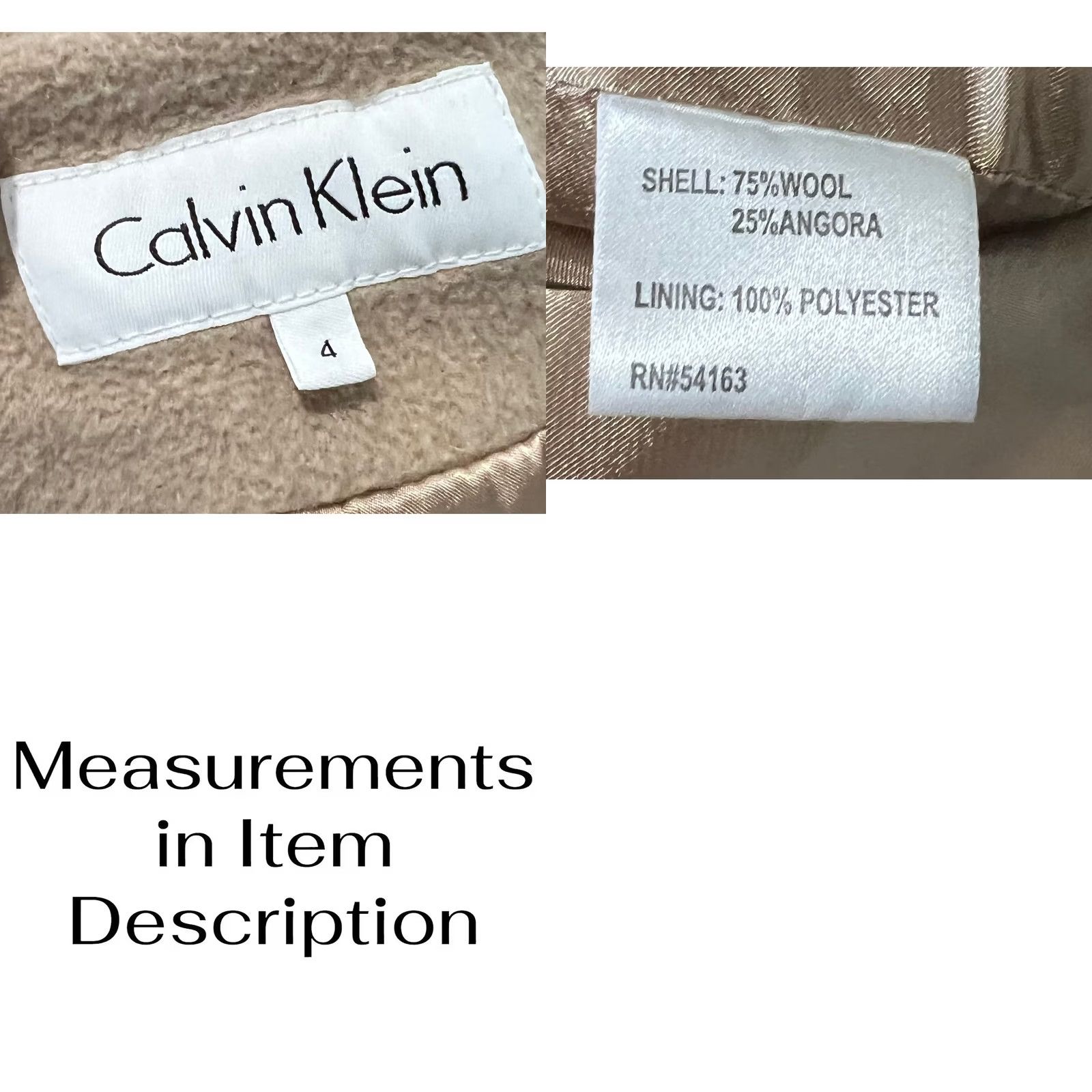 Calvin Klein Calvin Klein Womens Wool Angora Beige Hooded Shawl Collar Top Coat Overcoat Sz 4 Size S / US 4 / IT 40 - 8 Thumbnail