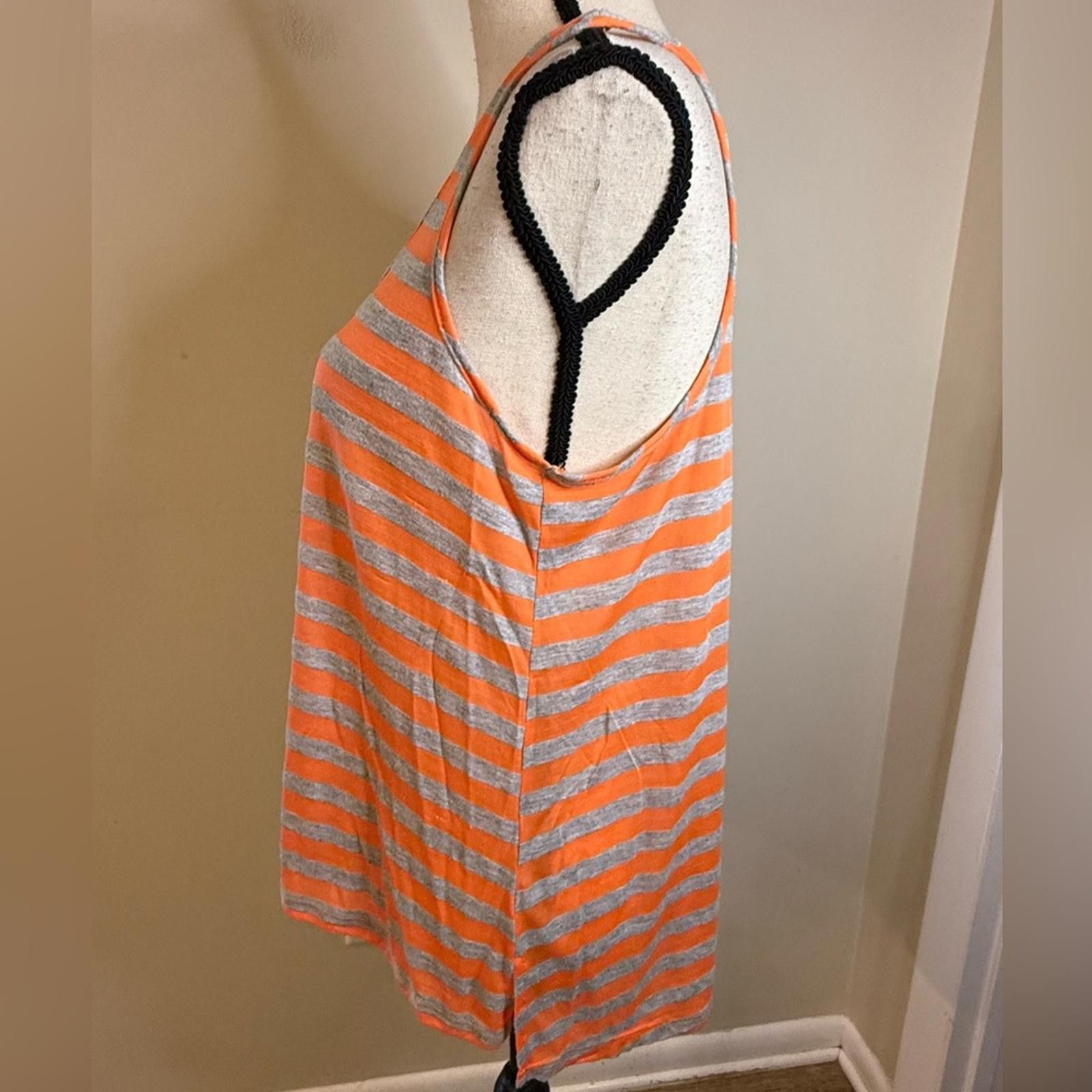 L7 Real Hip h.i.p. orange gray striped tank top scoop neck split hem LG Size L / US 10 / IT 46 - 3 Thumbnail