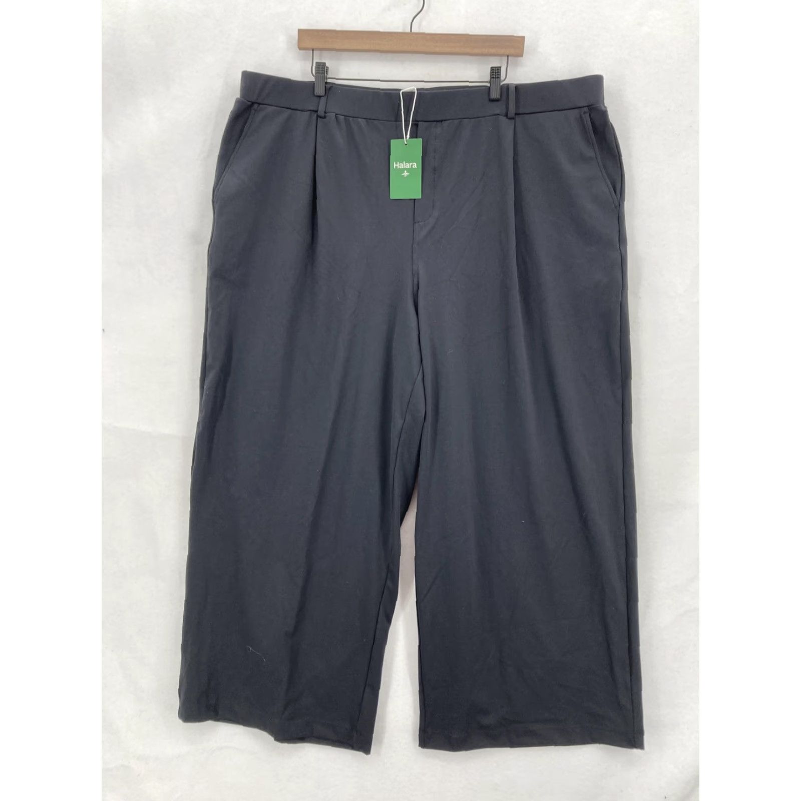 Vintage Halara Pants Womens 3X Black Wide-Leg Stretch Athleisure Trousers Pleated Front Pants Size 40" / US 18 - 2 Thumbnail
