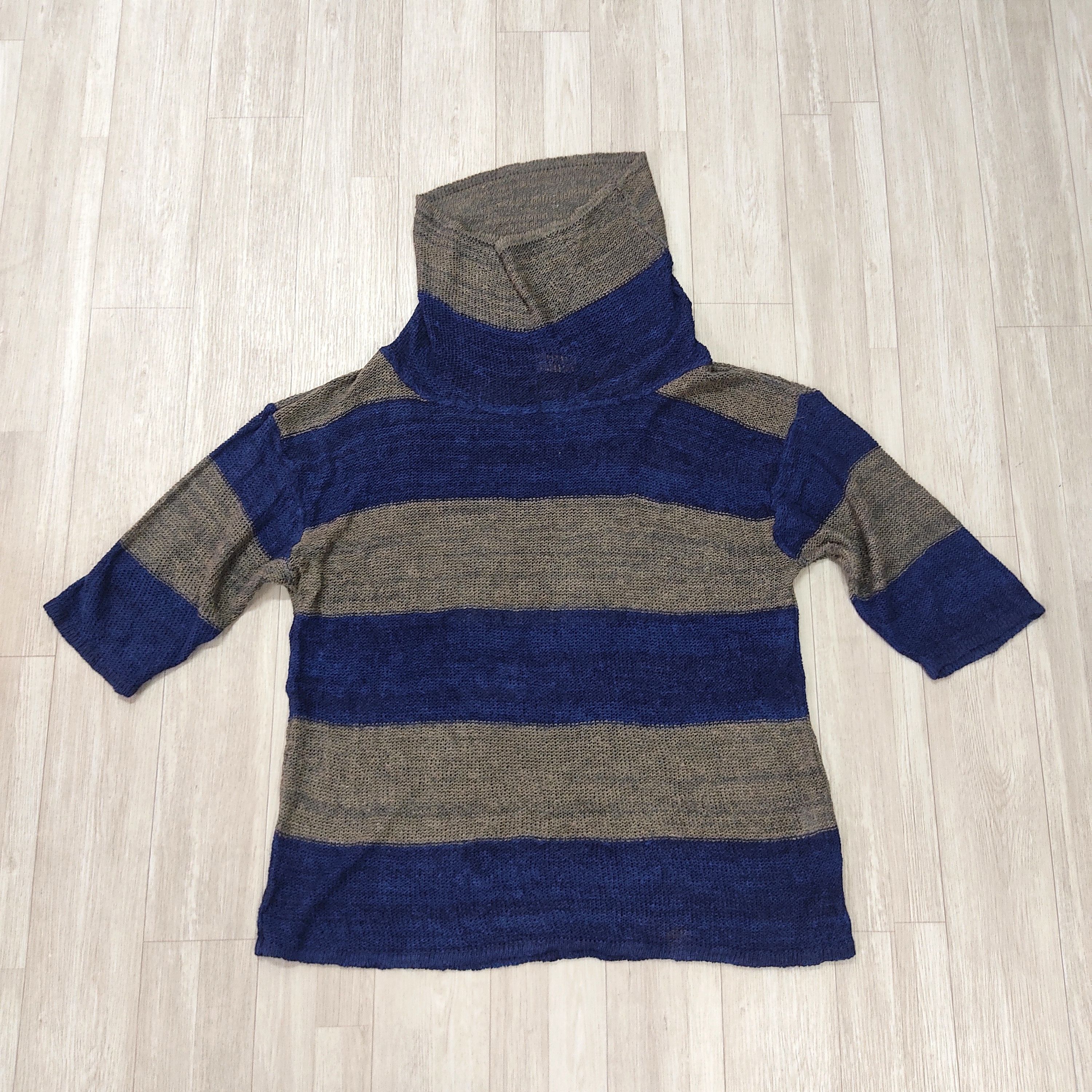 Issey Miyake Vintage 70s ISSEY MIYAKE Stripe Linen Knit Cowl Neck Jumper Size US M / EU 48-50 / 2 - 5 Thumbnail