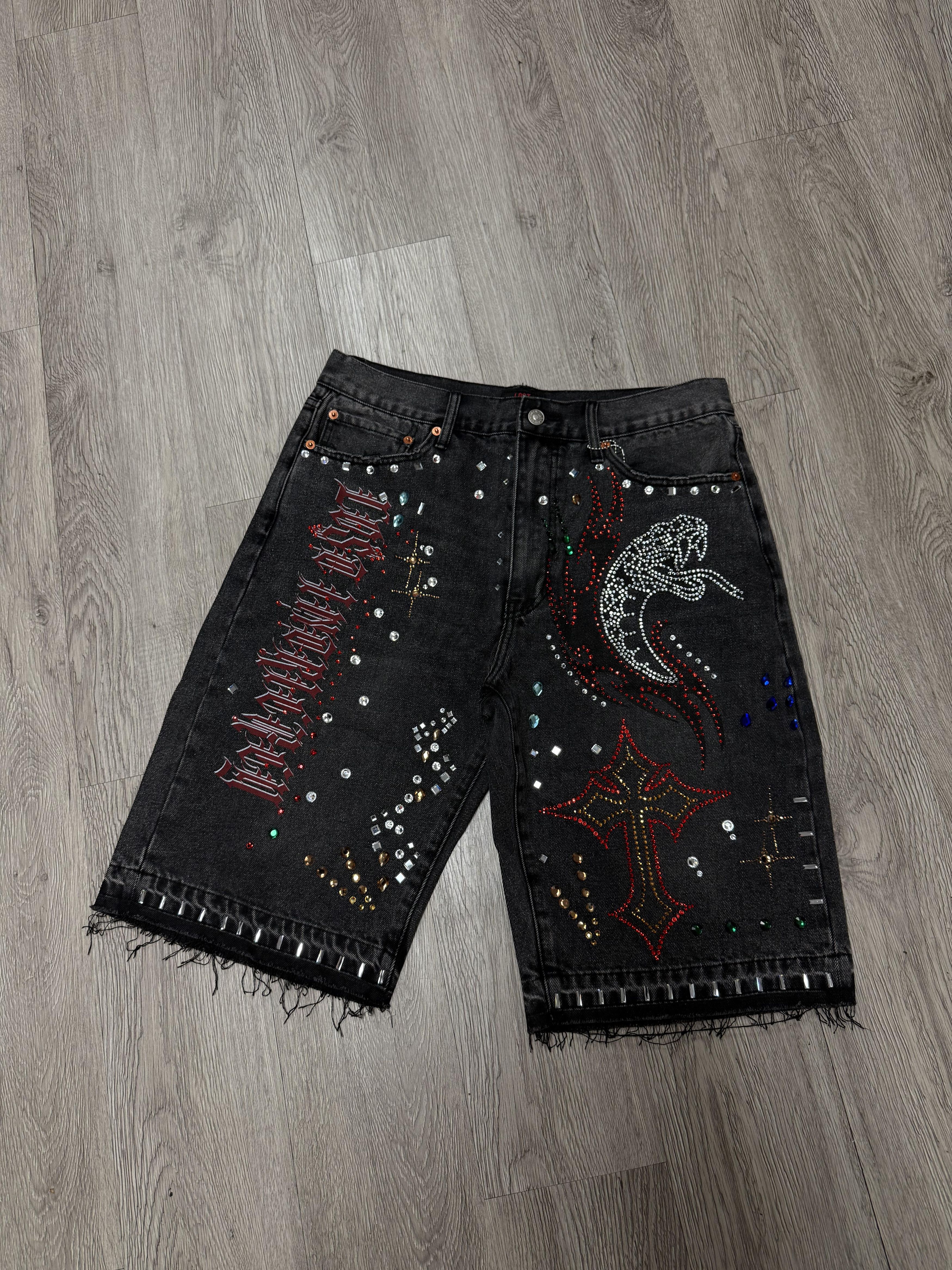 LOST INTRICACY LOST Intricacy Snake Studded Denim Shorts Black Wash Size US 32 / EU 48 - 1 Preview