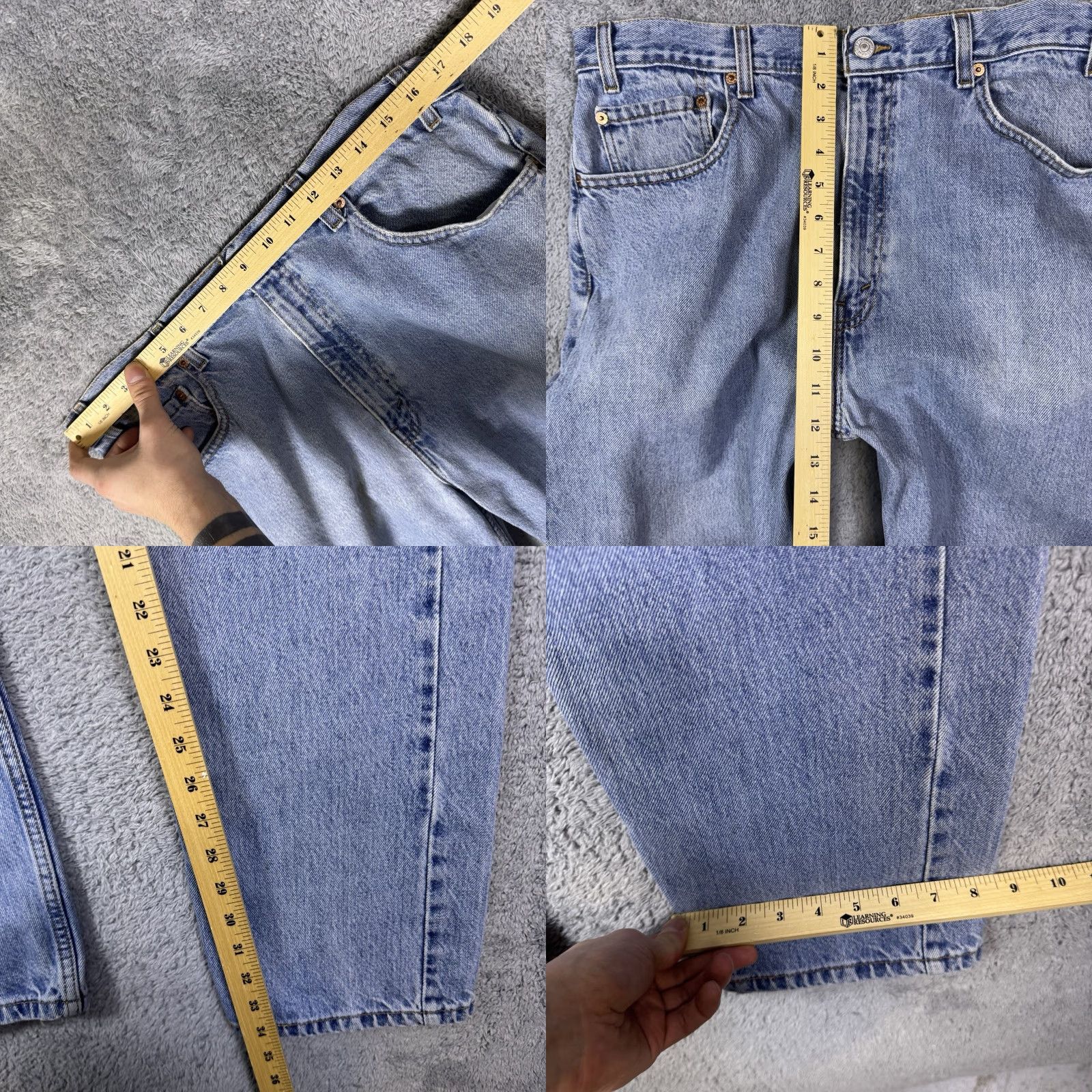 Levi's VINTAGE Levi's 505 Jeans Mens 34x34 Regular Straight Paper Tag Batwing 90s Y2K Size 34 Blue Denim Leather Belt Loops 5-Pocket Mens Regular Jeans Size US 36 / EU 52 - 8 Thumbnail