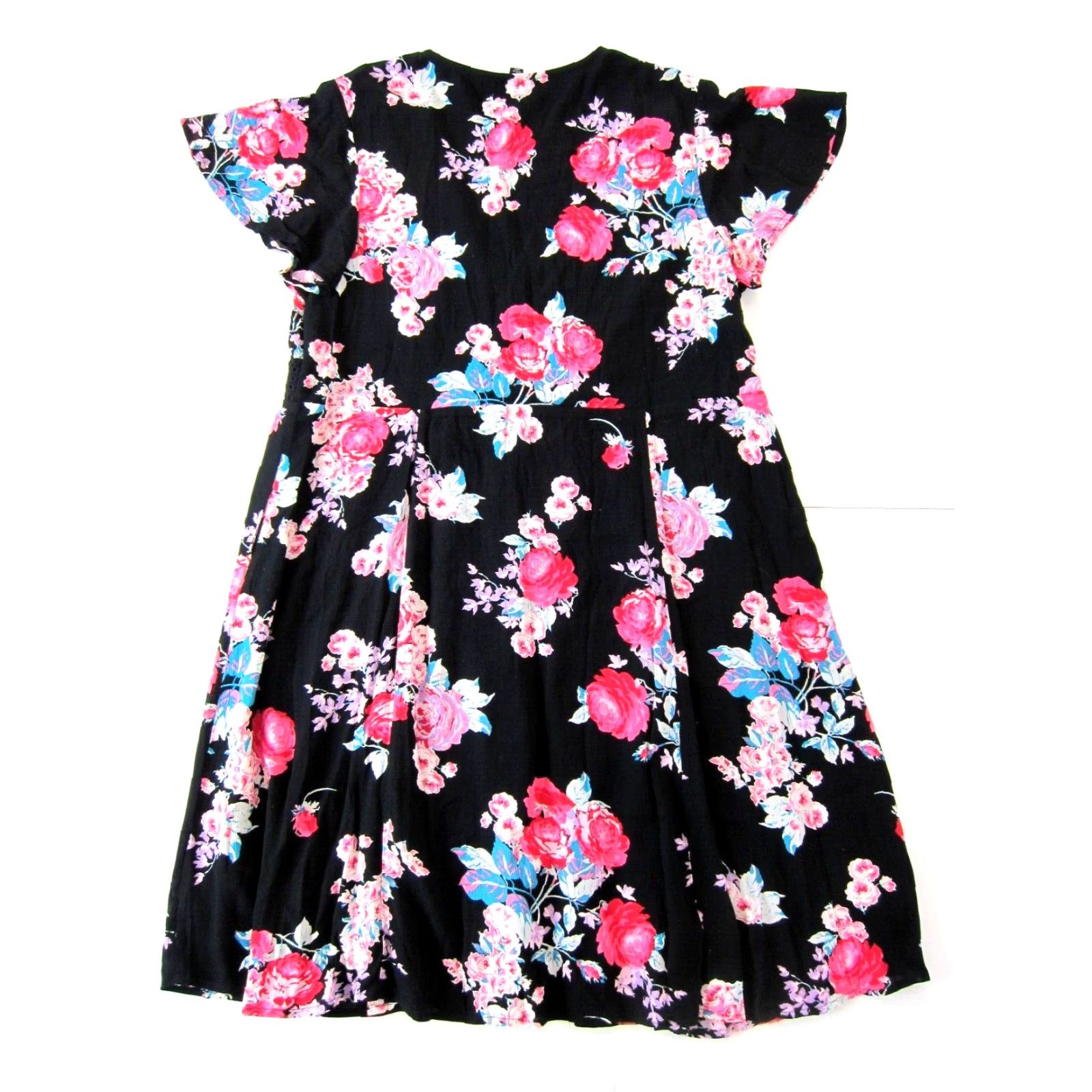 Torrid NWT Torrid Black Pink Floral Rose Short Sleeve Pocket V-Neck Smock Dress 1X Size 40" / US 18 - 2 Thumbnail