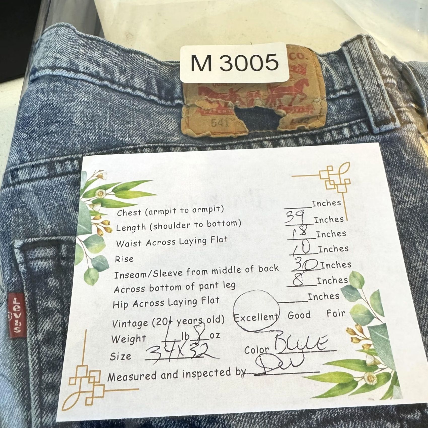 Levi's VINTAGE Levis 541 Jeans Mens 34x32 Blue Acid Wash Athletic Taper Stretch Denim Zip Fly Size US 34 / EU 50 - 8 Thumbnail