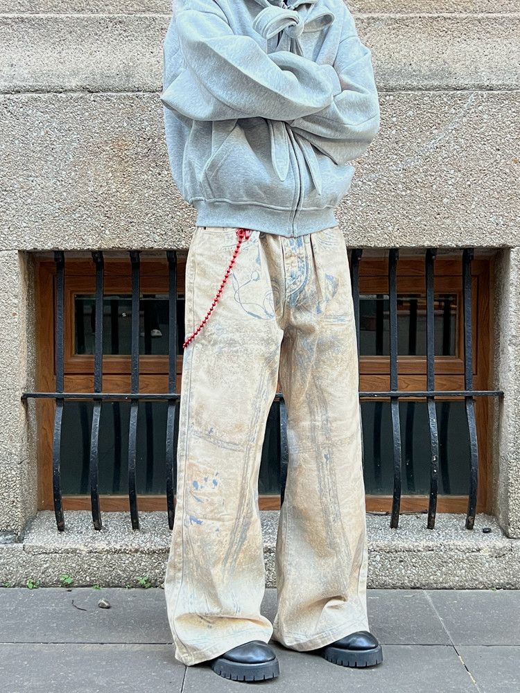 Jean Painted Print Baggy Wide Leg Jeans Size US 33 - 1 Thumbnail