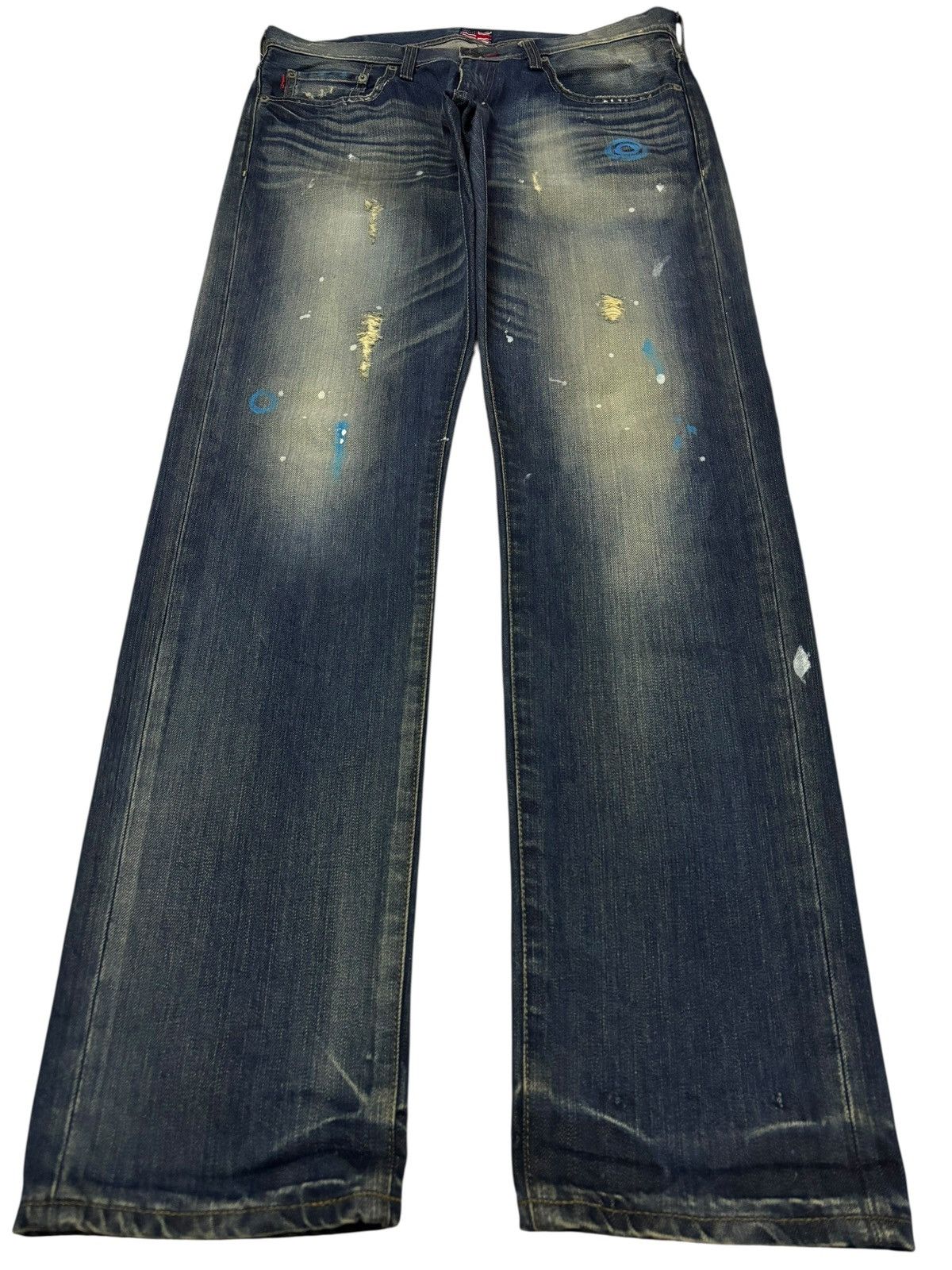 Japanese Brand Vtg Lyrics Japan Grunge Paint Splash Distressed Jeans Size US 33 - 1 Thumbnail