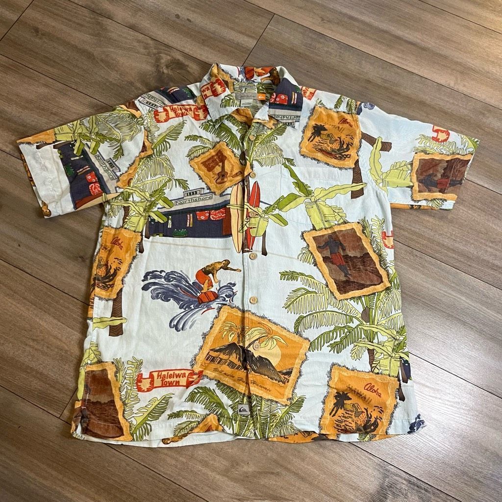 Quiksilver Vintage Quiksilver Tan Short Sleeve Striped Buttonup Men Med Size US M / EU 48-50 / 2 - 1 Thumbnail