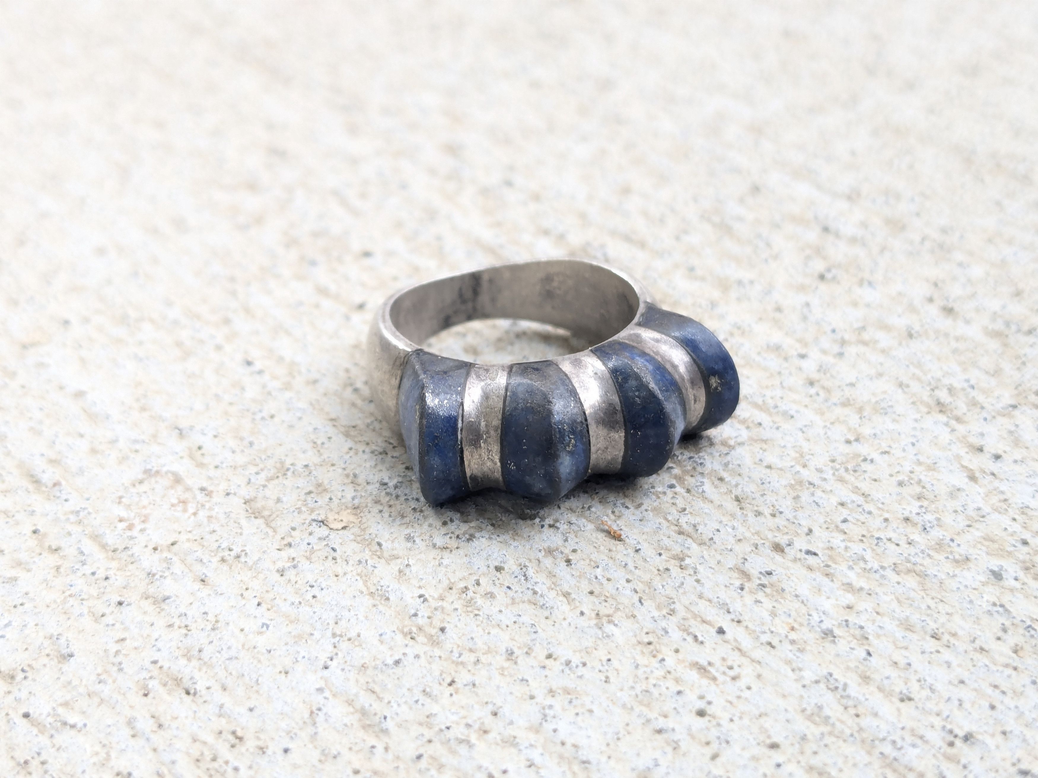 Jewelry Sterling Silver Ring 6.25 Lapis Lazuli Modern Avant Garde Size ONE SIZE - 5 Thumbnail