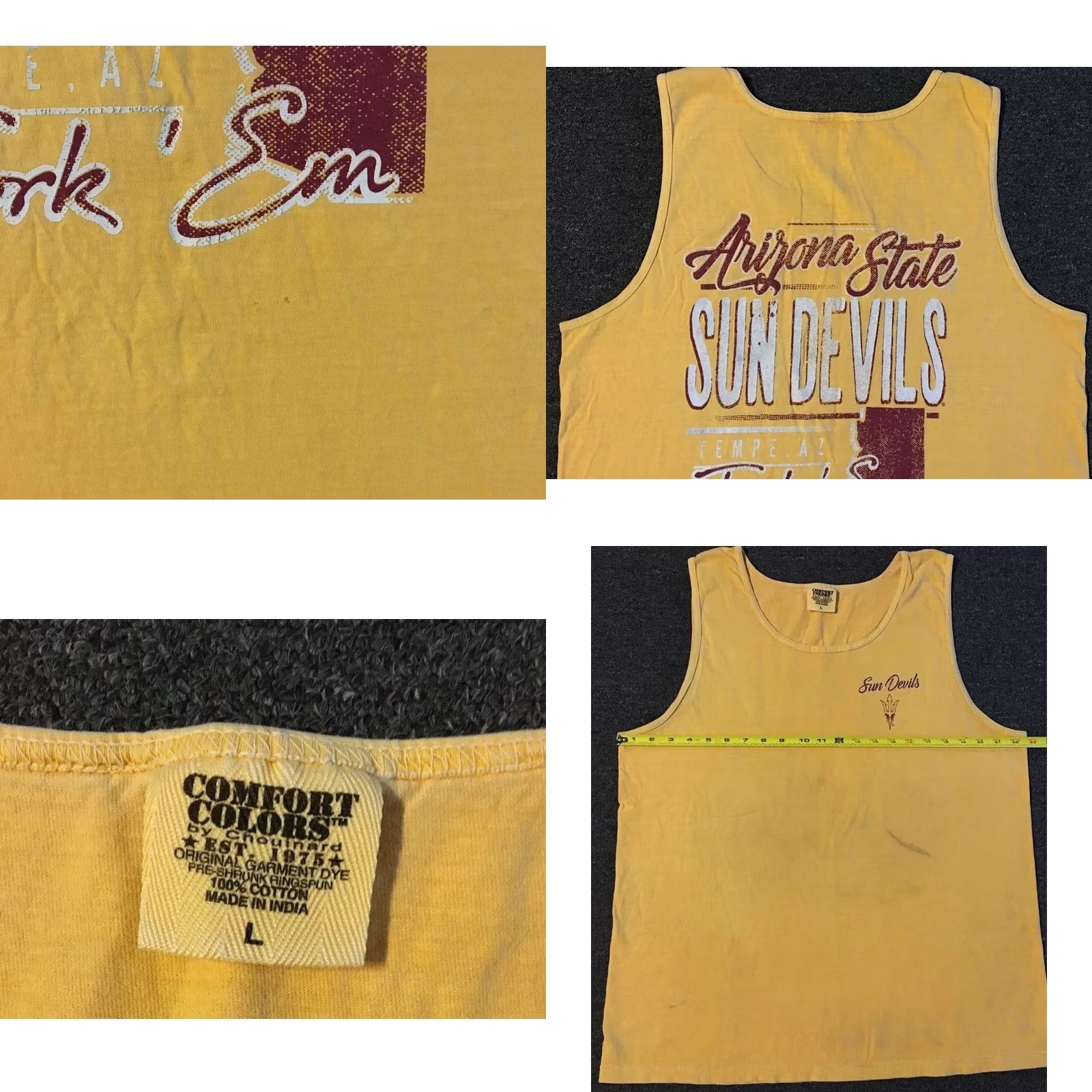Vintage VINTAGE ASU Sun Devils T-Shirt Sleeveless L Yellow 90s Grunge Track & Field College Refurbished Fork Em Tank Top Mens Size US L / EU 52-54 / 3 - 9 Thumbnail