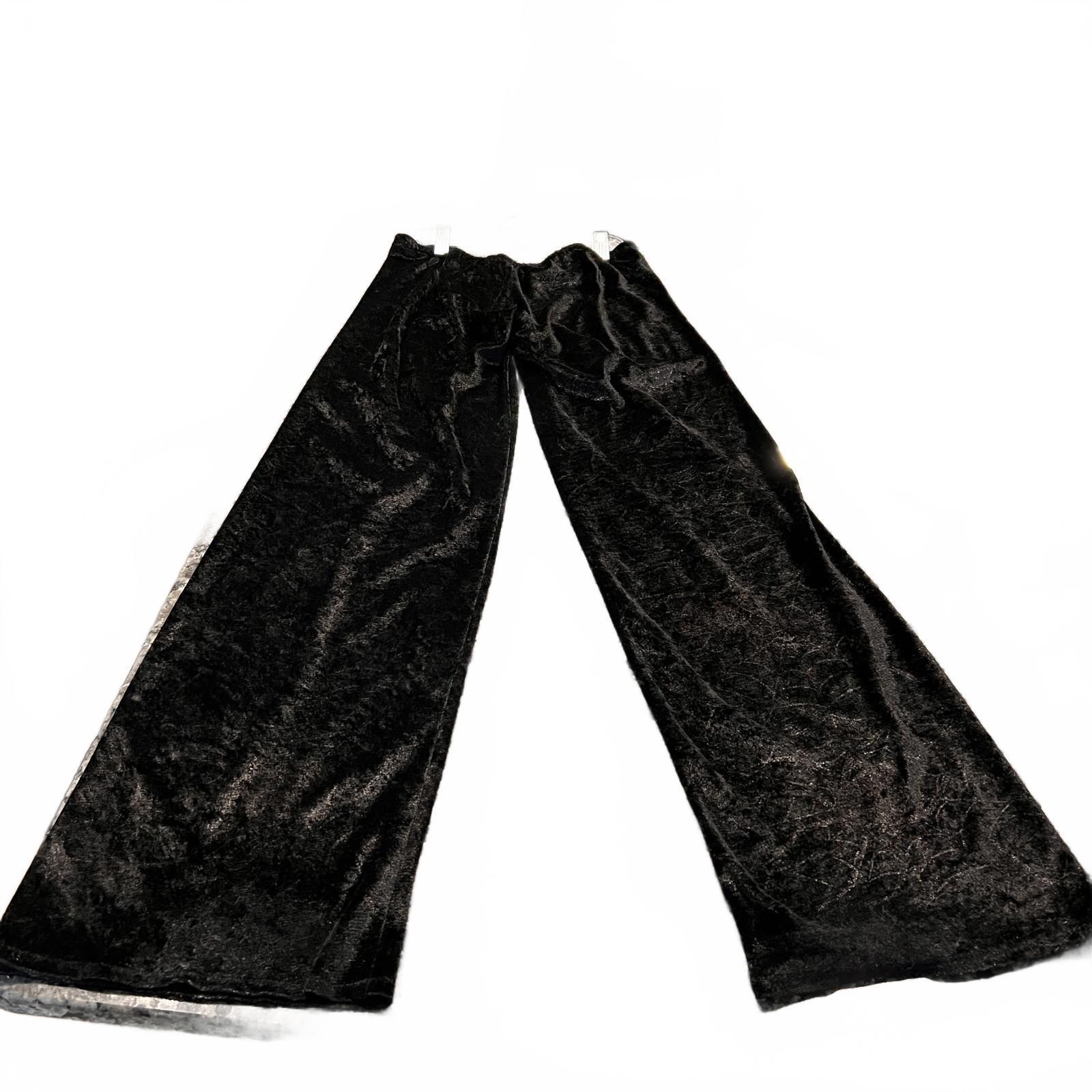 Unknown London Black Velvet Wide Leg Women's Pants Size 28" / US 6 / IT 42 - 2 Thumbnail