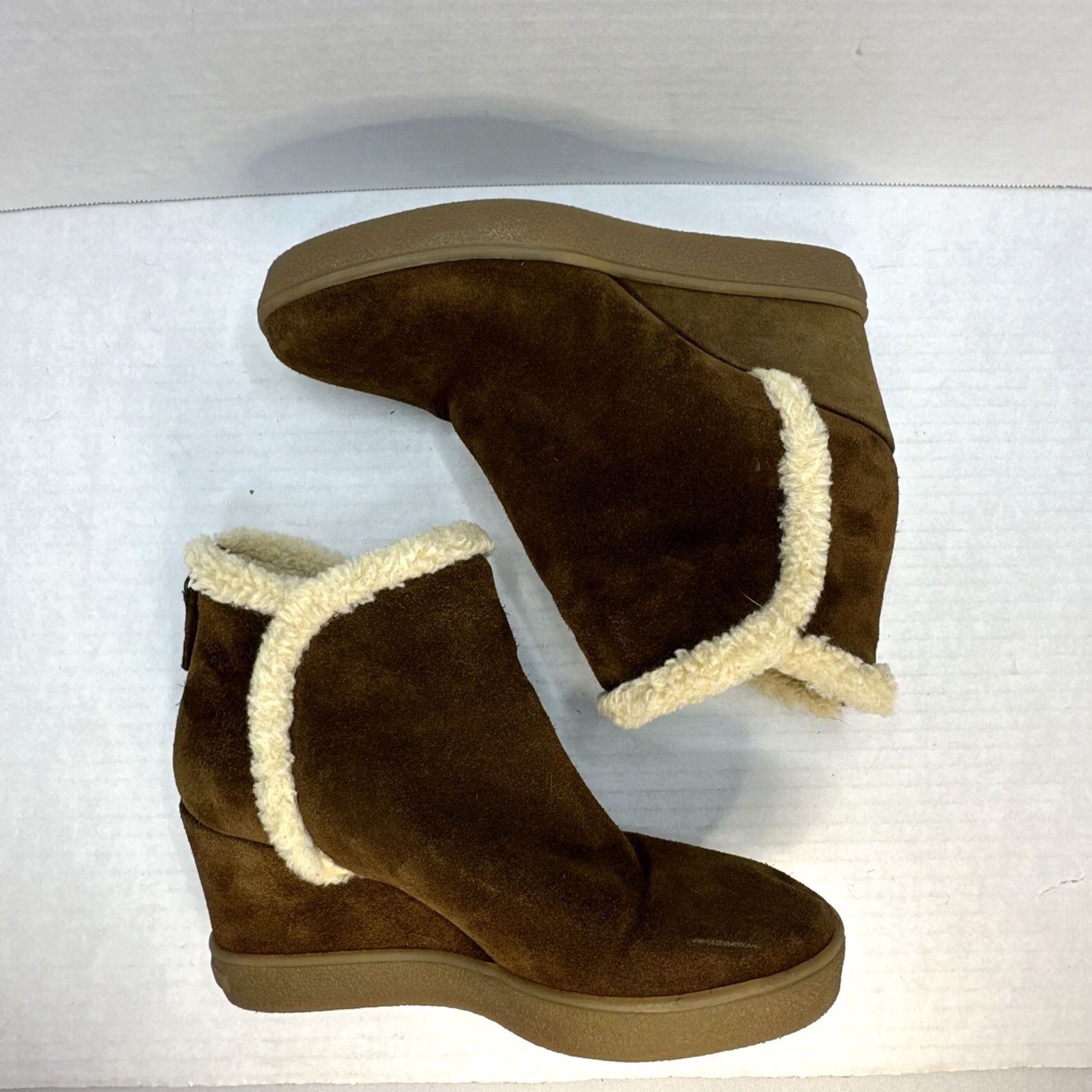 Aquatalia Aquatalia Women’s 8.5 Charlie Brown Suede Wedge Boots Booties Faux Fur Back Zip Size US 9 / IT 39 - 7 Thumbnail