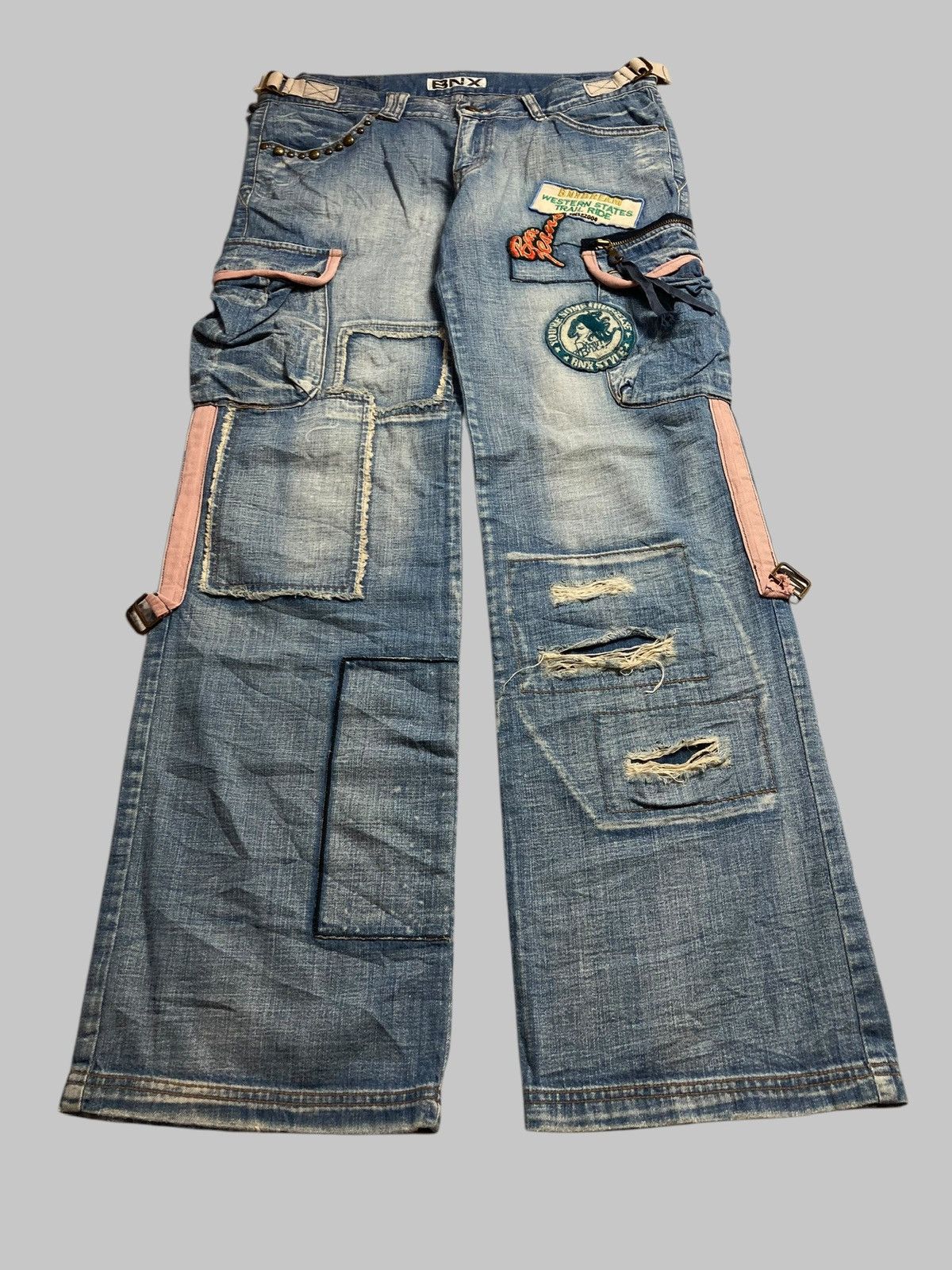 Hysteric Glamour DNX Cargo Jeans Patchwork Studded Washed Rare Design💥 Size US 33 - 1 Thumbnail