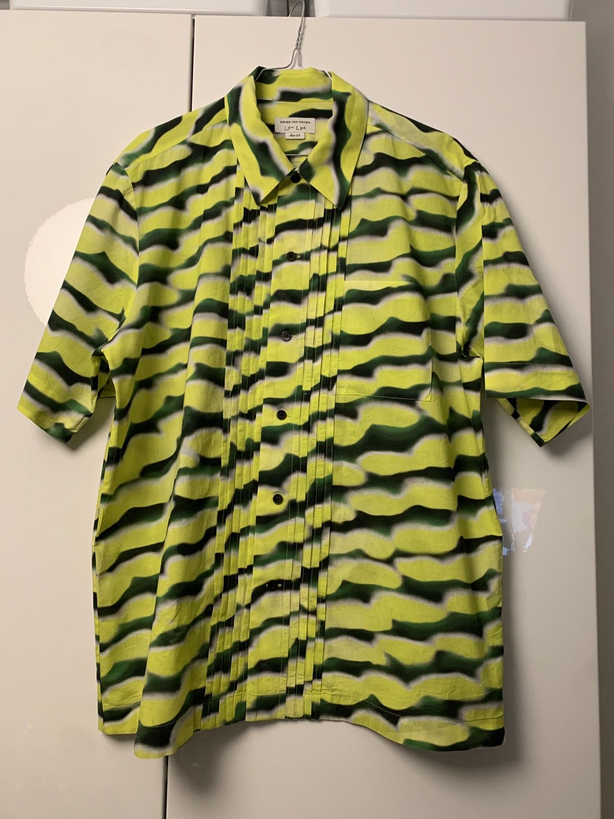 image of Dries Van Noten Len Lye Shirt in Green/Yellow, Men's (Size Large)