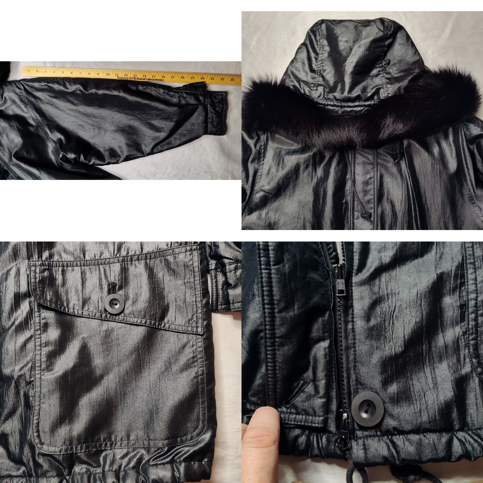Vintage VTG J.G. HOOK Women 4 Fox Fur Trim Black Full Zip Lined Removable Hooded Jacket Size L / US 10 / IT 46 - 9 Thumbnail