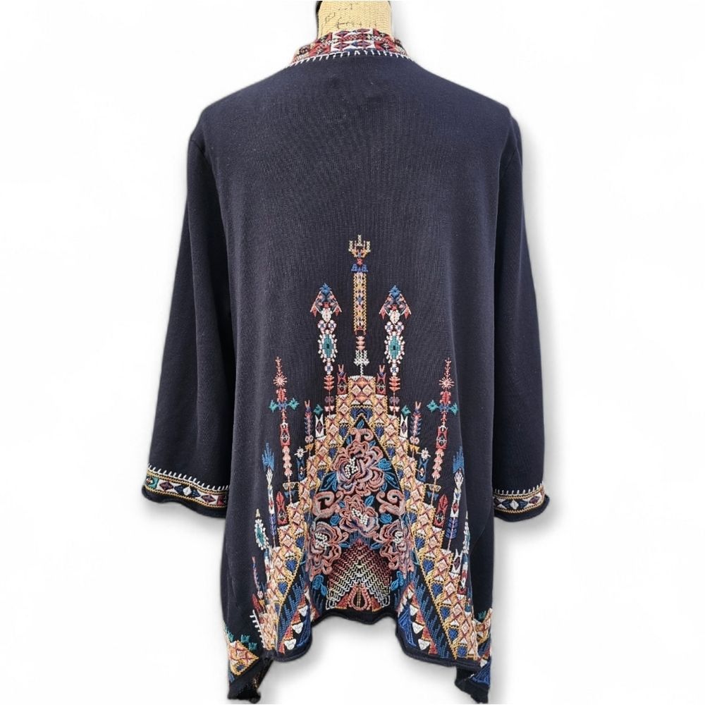 Johnny Was Johnny Was Black Aztec Indie Delphine Embroidered Kimono Ca Size L / US 10 / IT 46 - 4 Thumbnail
