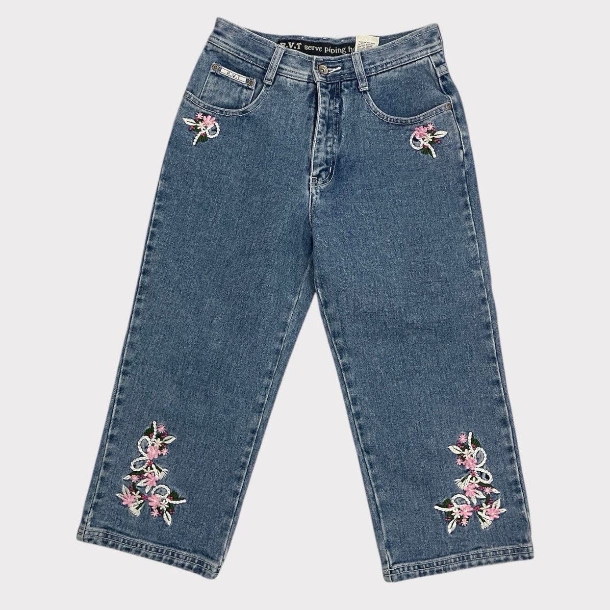 Vintage R.V.T Vintage Floral Embroidered Ankle Cropped Jeans Size 26" / US 2 / IT 38 - 1 Thumbnail