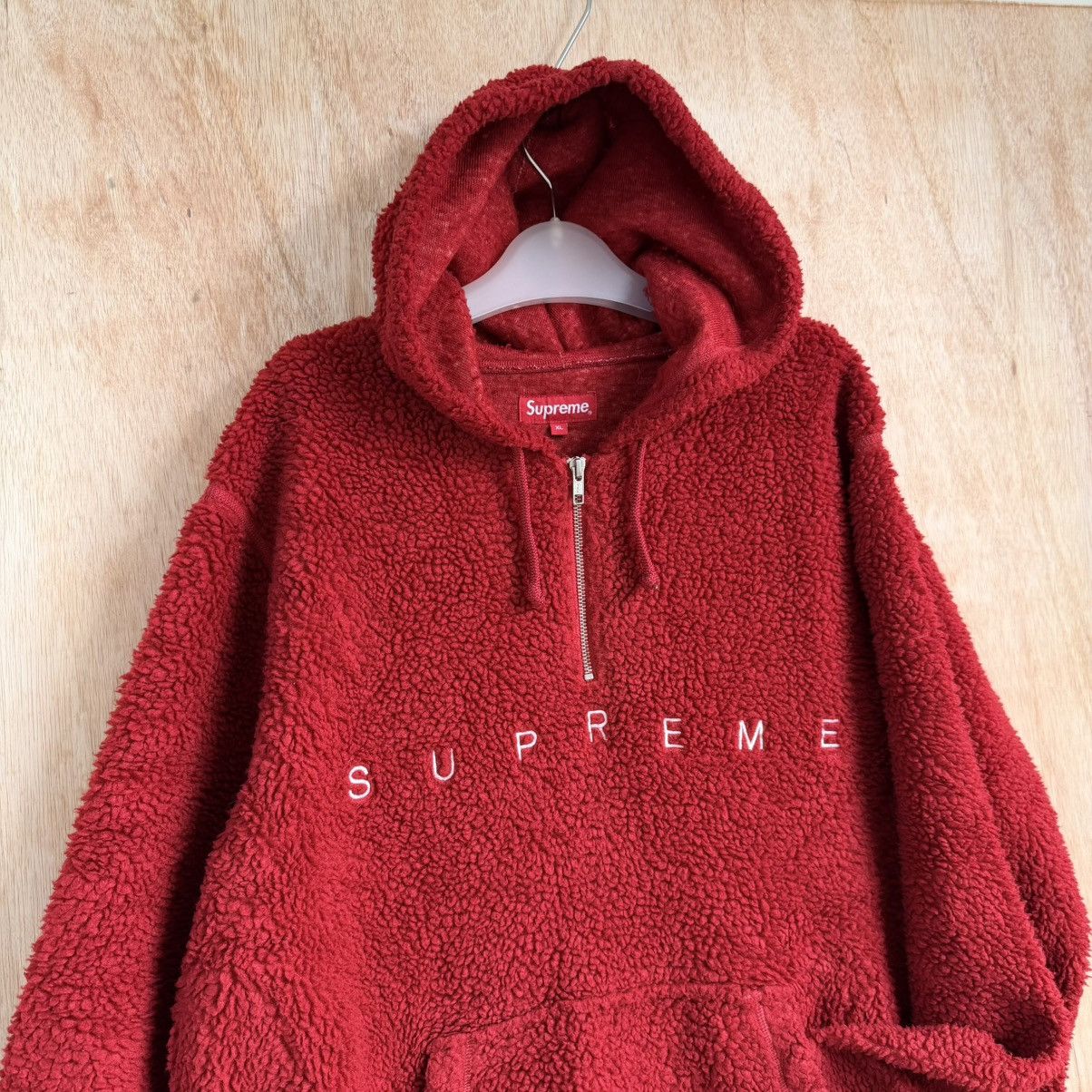 Supreme Supreme Deep Pile Sherpa Fleece Quarter-Zip Hoodie Red XL Size US XL / EU 56 / 4 - 3 Thumbnail
