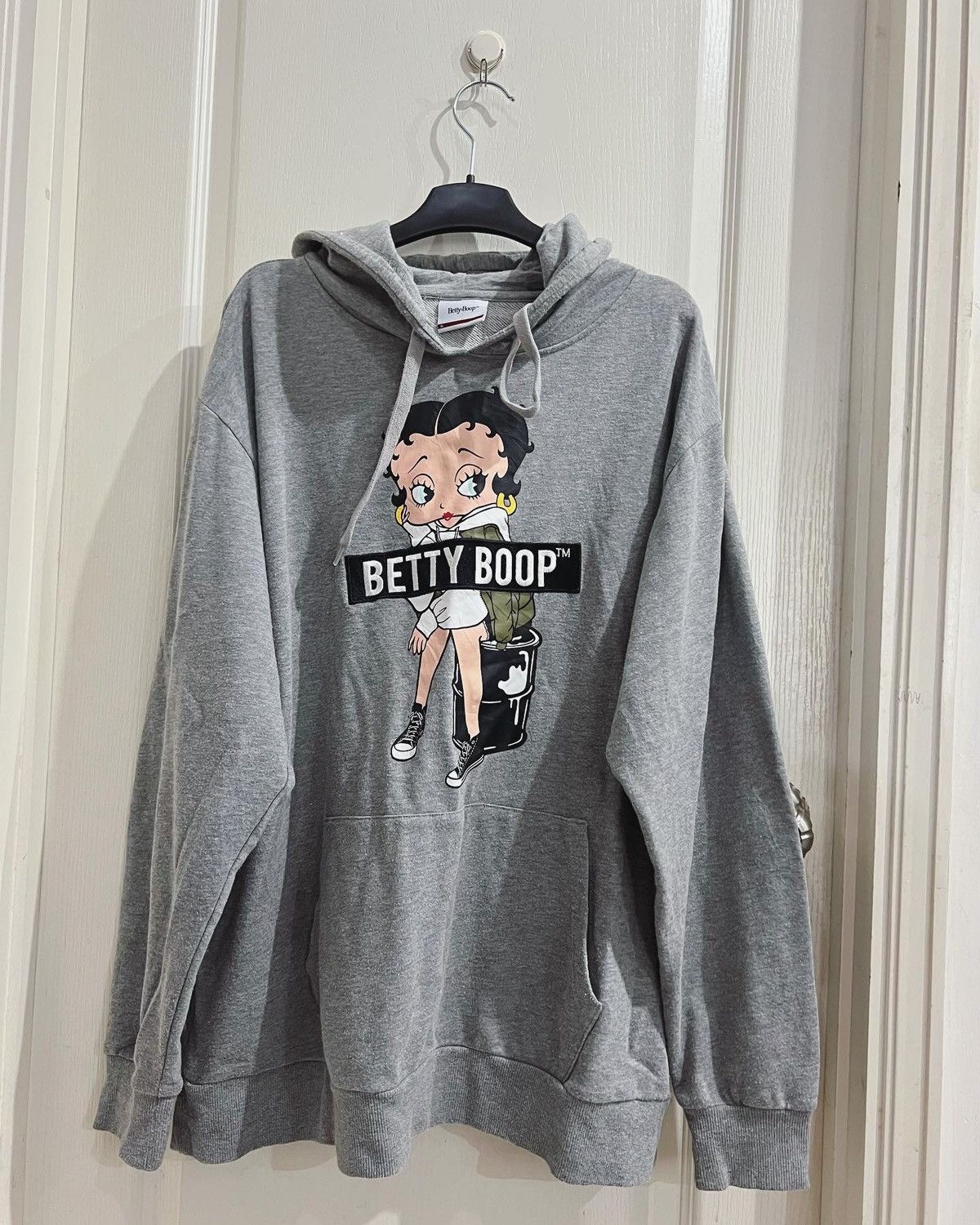 image of Vintage Betty Boop Hoodie in Grey, Men's (Size 2XL)