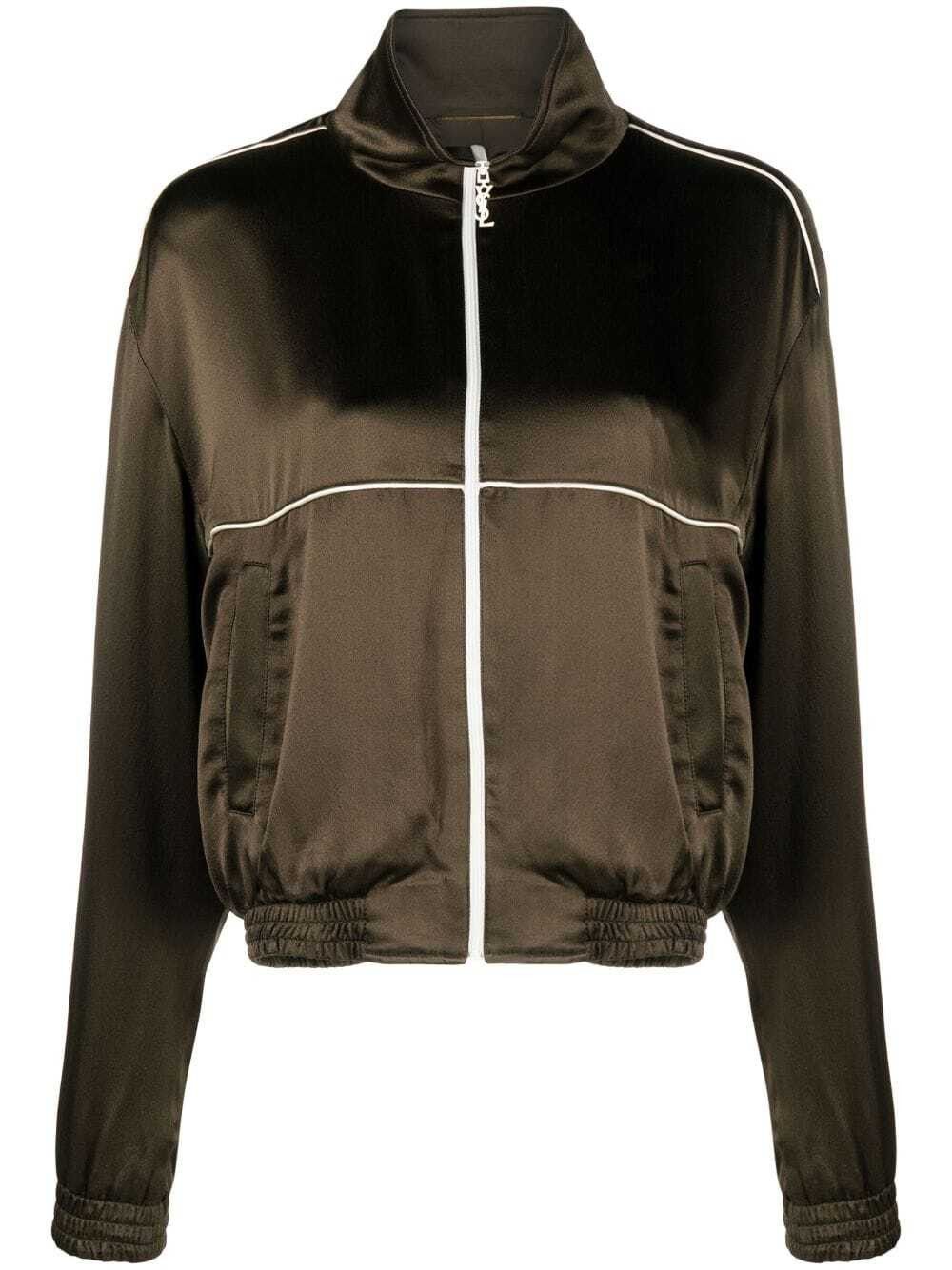 Saint Laurent Paris o1s1wg110325 736629 Veste Teddy Crepe Satin Jacket in Kaki Size XS / US 0-2 / IT 36-38 - 1 Thumbnail