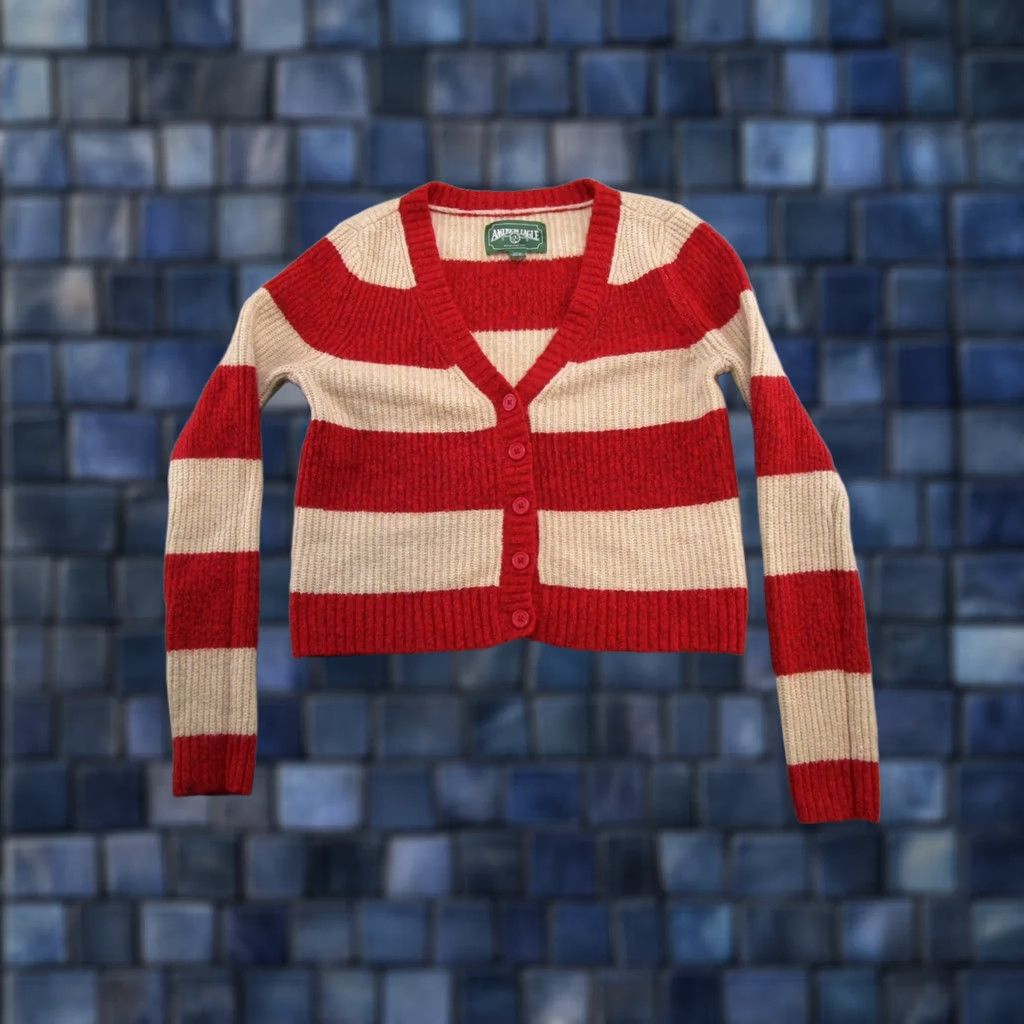 American Eagle Outfitters American Eagle Outfitters Cardigan Sweater Wool Blend Striped V-Neck Button NYLON? Size S / US 4 / IT 40 - 1 Thumbnail