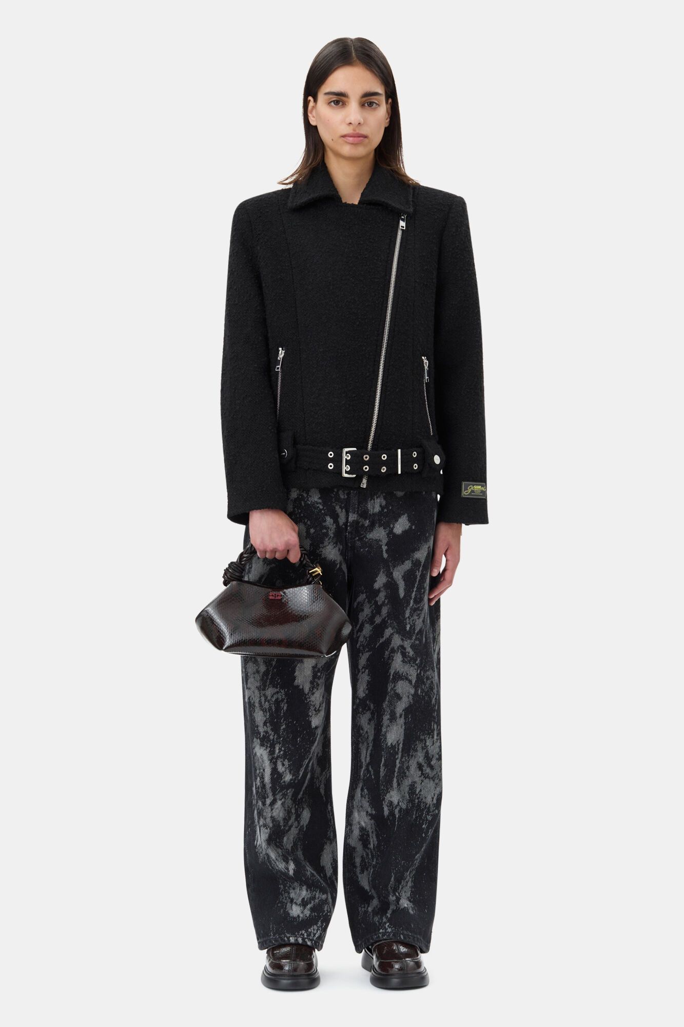 Ganni o1s22i1n0525 Textured Boucle Wool Jacket in Black Size XXS / US 00 / IT 34 - 3 Thumbnail