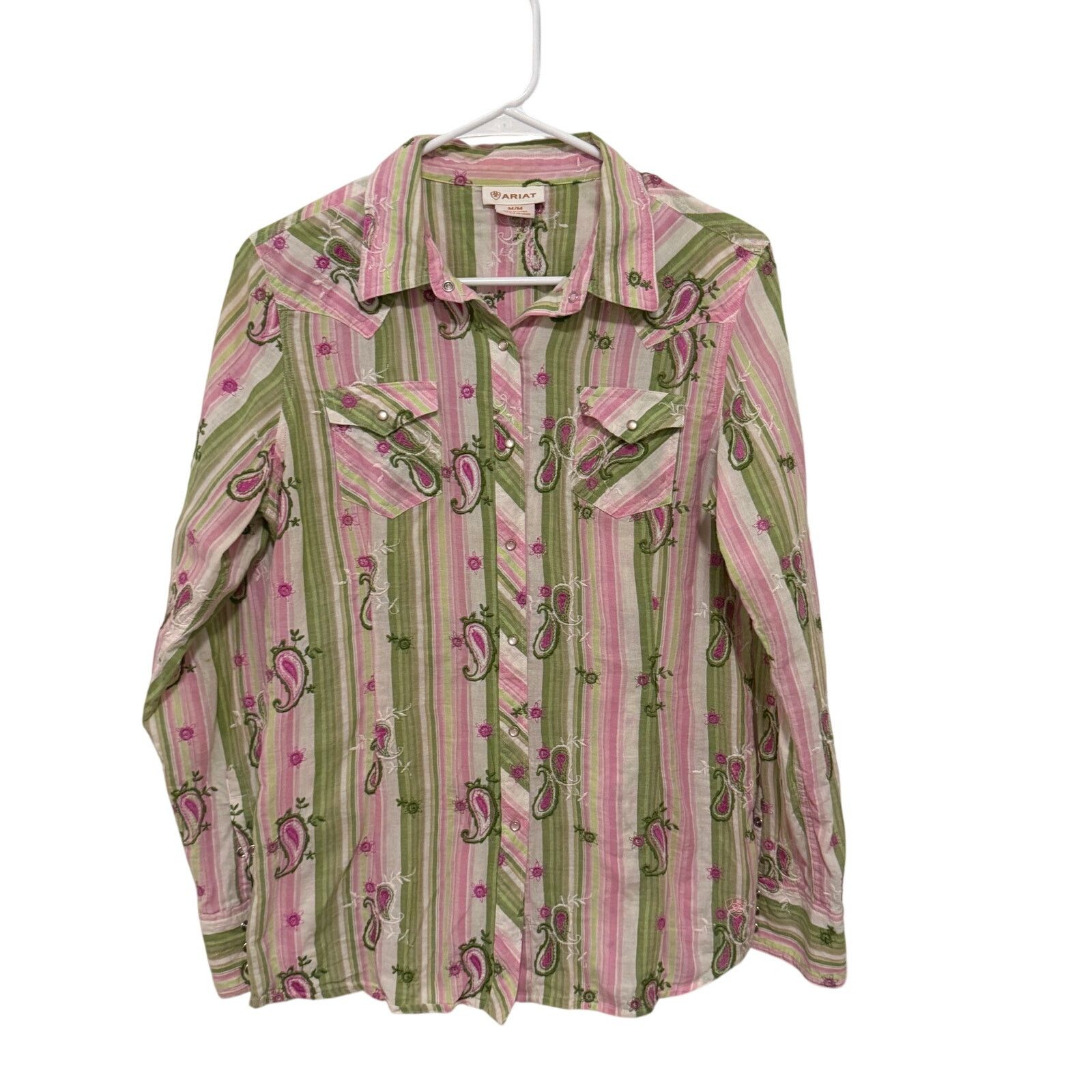 Ariat Ariat Pink Green Pearl Snap Long Sleeve Collar Paisley Shirt Size M / US 6-8 / IT 42-44 - 2 Thumbnail