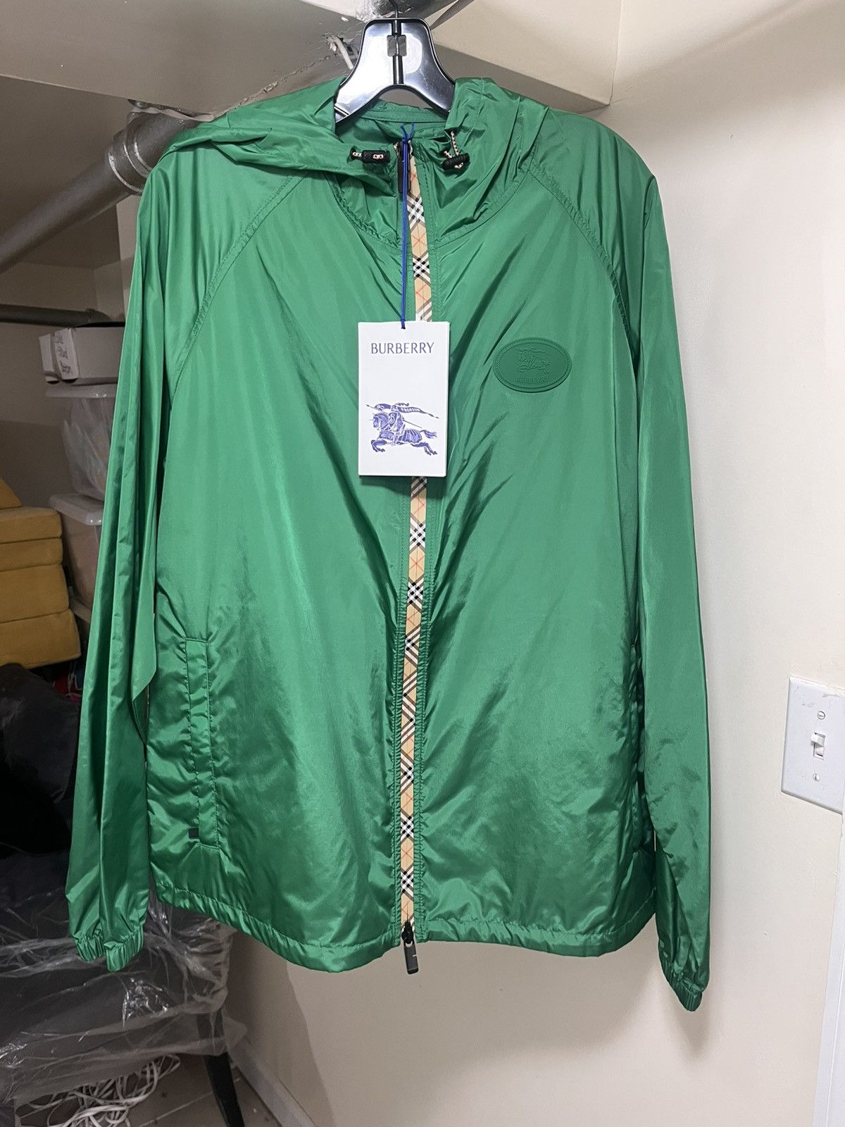 Burberry Men’s Nylon Check-Zip Hooded Jacket Sz XL Size US XL / EU 56 / 4 - 1 Thumbnail