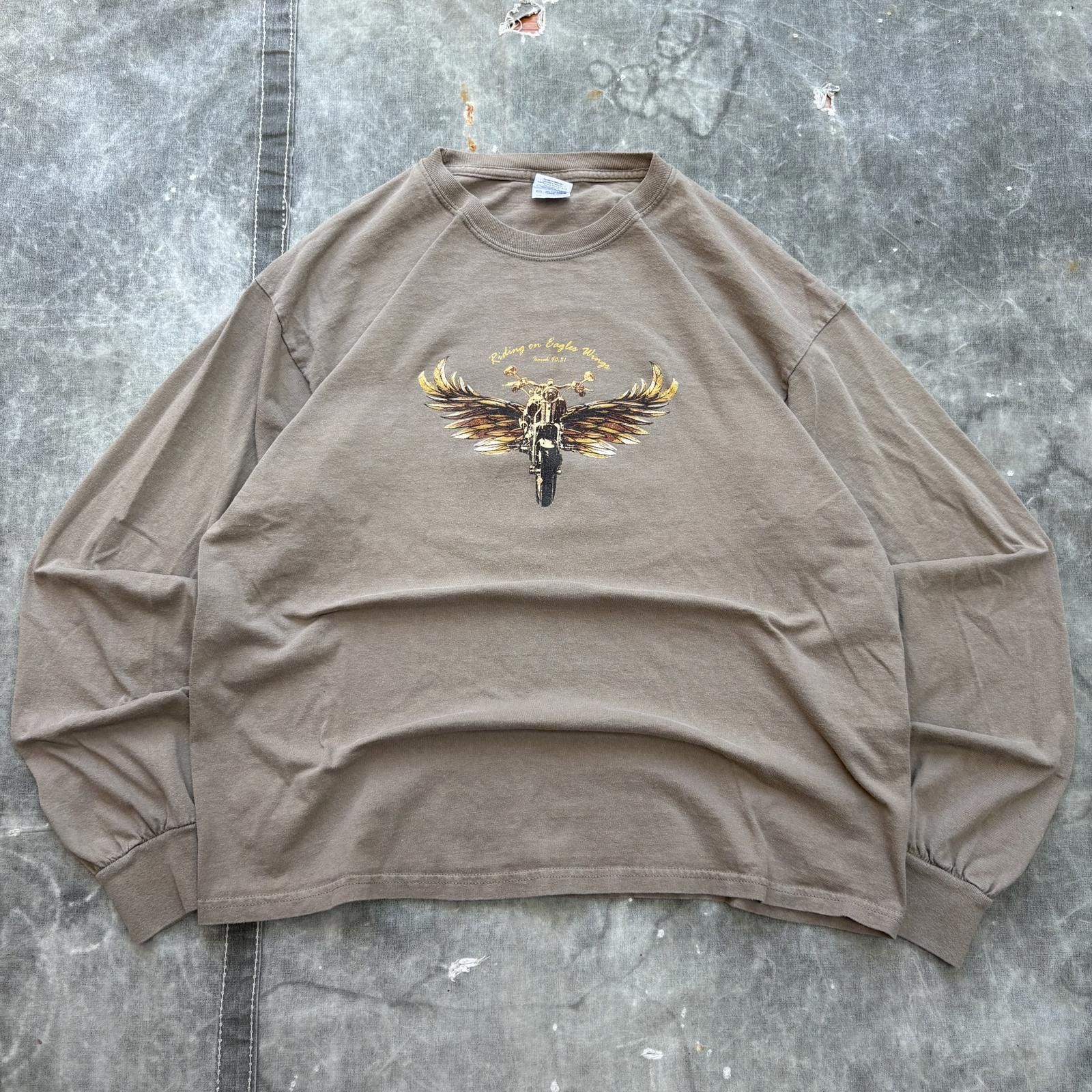 Gildan Vintage Y2K Riding On Eagle’s Wings Biker Bible Jesus Shirt Size US XL / EU 56 / 4 - 1 Thumbnail