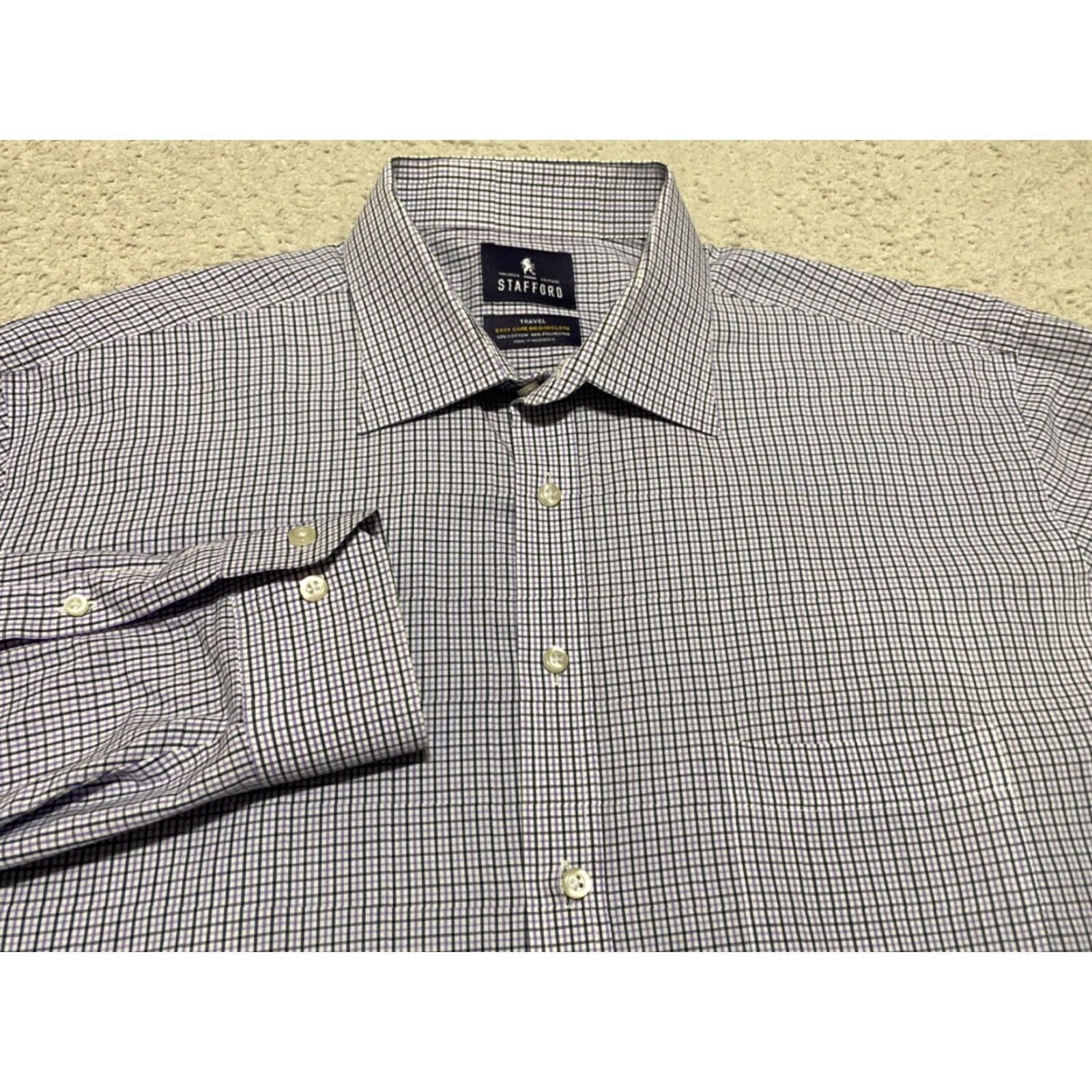 Stafford Stafford Shirt Men 17.5 Tall Multicolor Plaid L/S Button-Front Easy Care Size US XXL / EU 58 / 5 - 2 Thumbnail