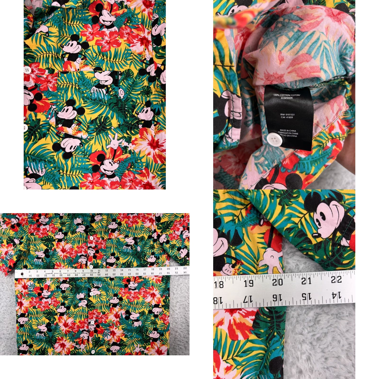 Disney Disney Mens Hawaiian Shirt Short Sleeve 1920s Aloha Resort Floral Cotton Green Red Small Size US S / EU 44-46 / 1 - 8 Thumbnail