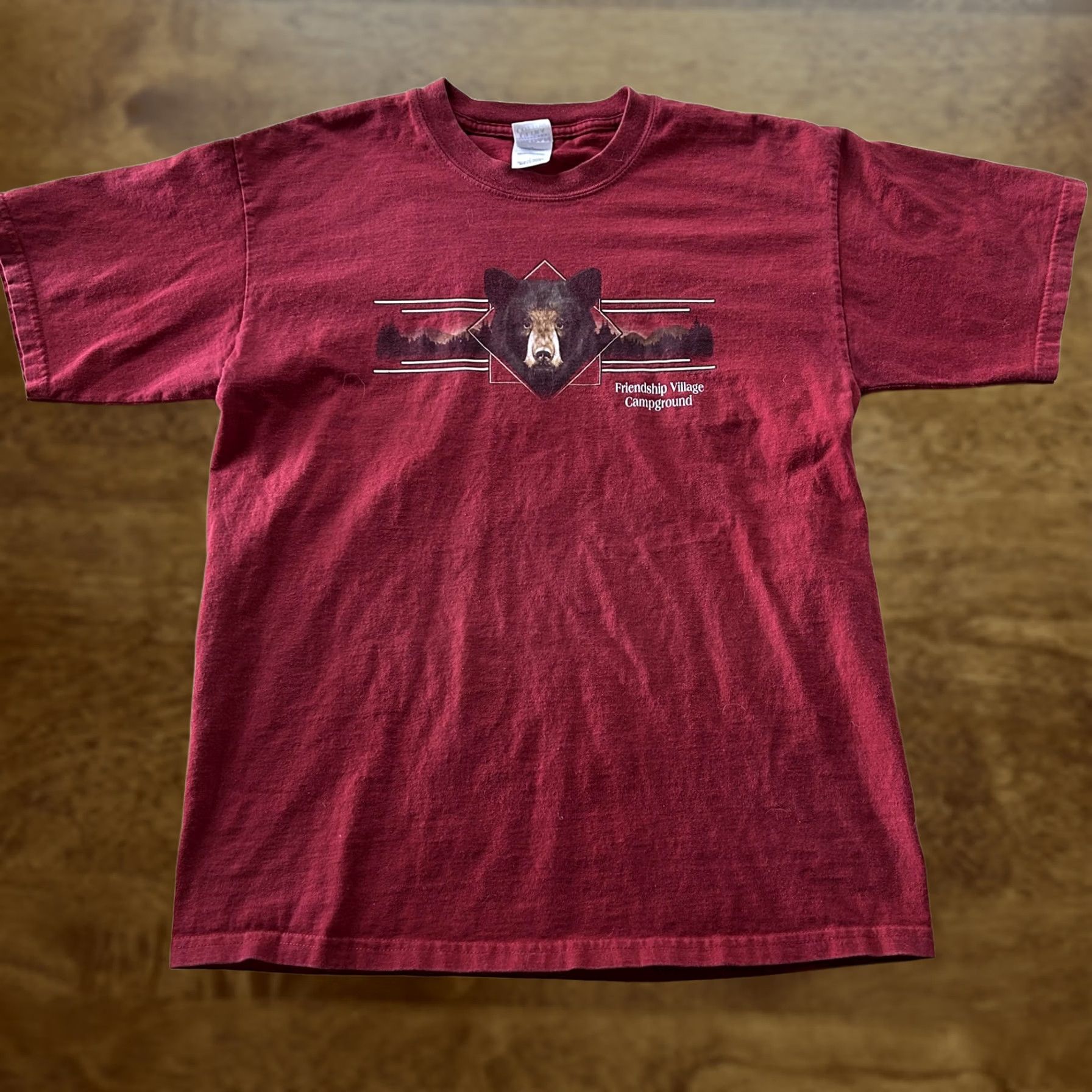Gildan Vintage Y2K Bear Shirt Mens Large Red Friendship Village Camping Tee T-Shirt Size US L / EU 52-54 / 3 - 1 Thumbnail