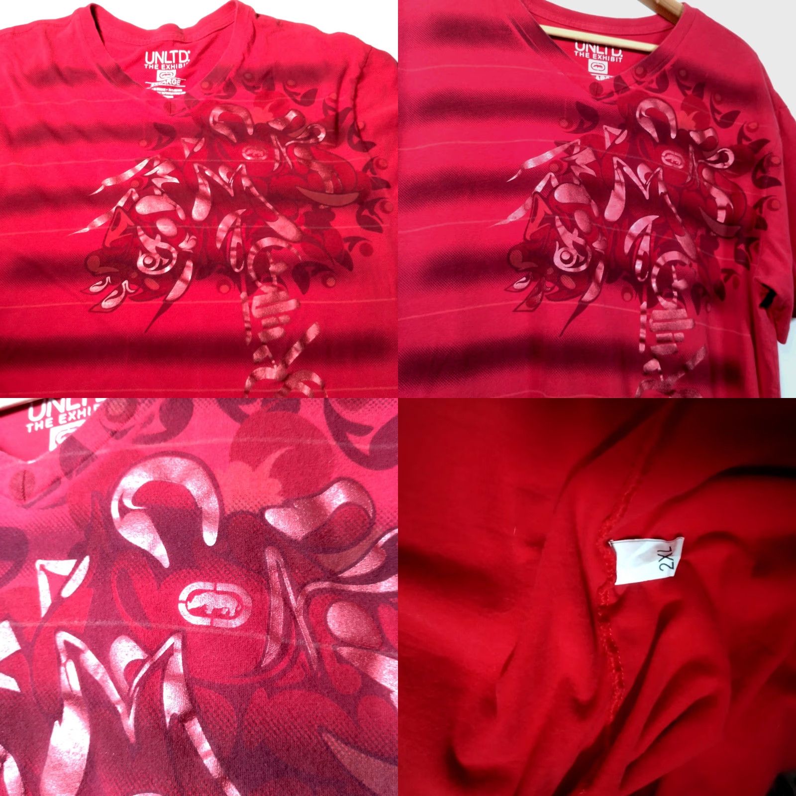Ecko Unltd. VINTAGE Ecko Unltd Men T-Shirt 2XL Short Sleeve Graphic Print V-Neck Retro Y2K Foil Rhino Red Size US XXL / EU 58 / 5 - 8 Thumbnail