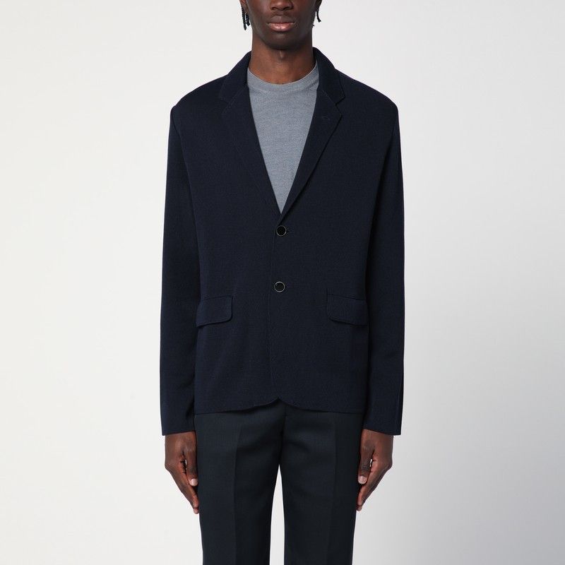Lardini Lardini Navy Blue Single-Breasted Knitted Jacket Size US XXL / EU 58 / 5 - 1 Thumbnail