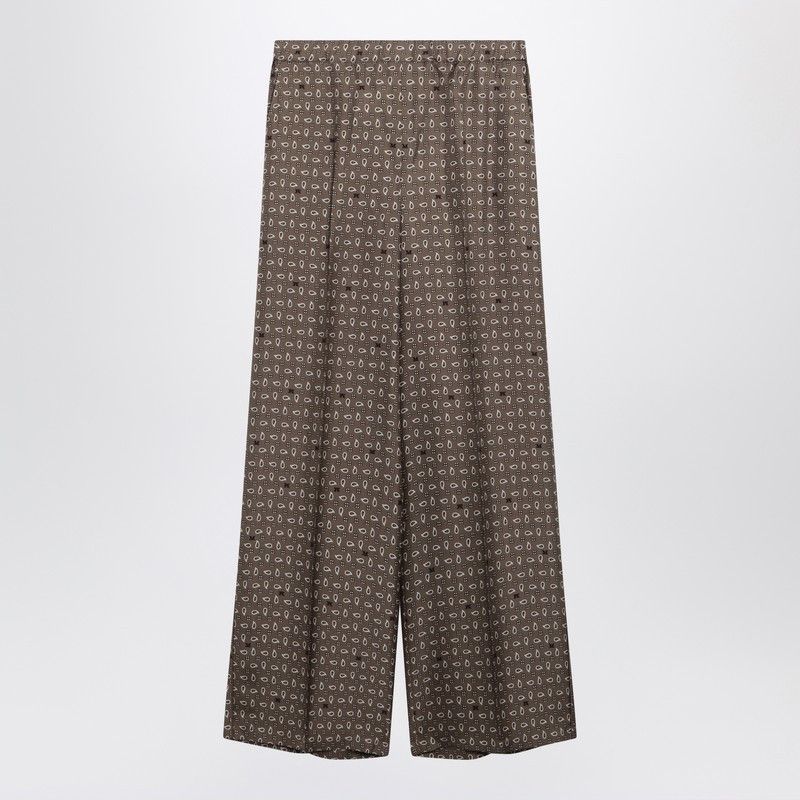 Max Mara Mud-Coloured Printed Silk Trousers