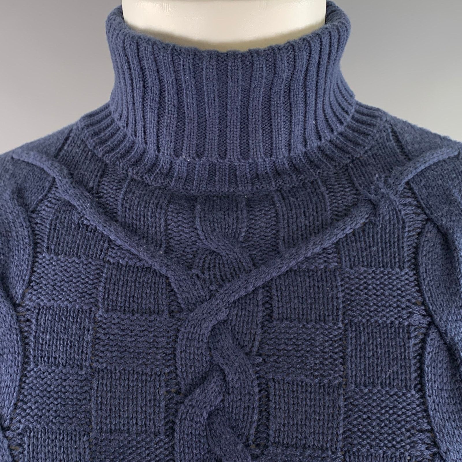Etro ETRO Size S Navy Cable Knit Wool Blend Turtleneck Sweater Size US S / EU 44-46 / 1 - 2 Thumbnail